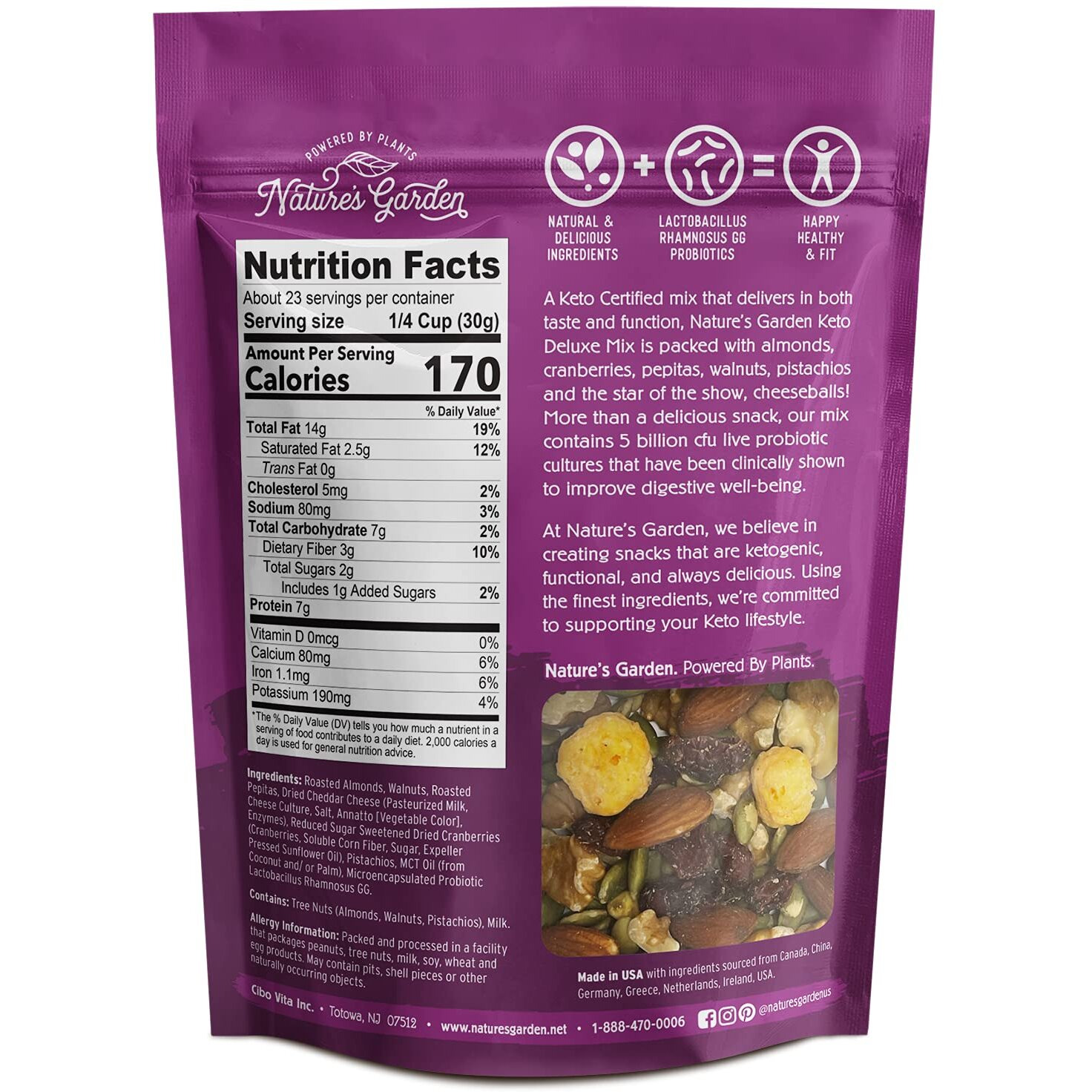 Natures Garden Keto Deluxe Mix - Probiotic Cheese Balls, Crunchy Keto Snack, Unsalted Mixed Nuts, Deluxe Mixed Nuts, Keto Snack Mix, All Natural, Heart Healthy Nuts - 24 Oz Bag (Pack Of 1)