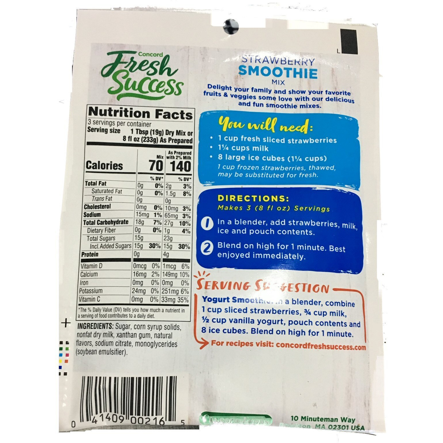 Concord Foods Strawberry Smoothie Mix, 2-Ounce Packages (Value Case Of 18 Packages)