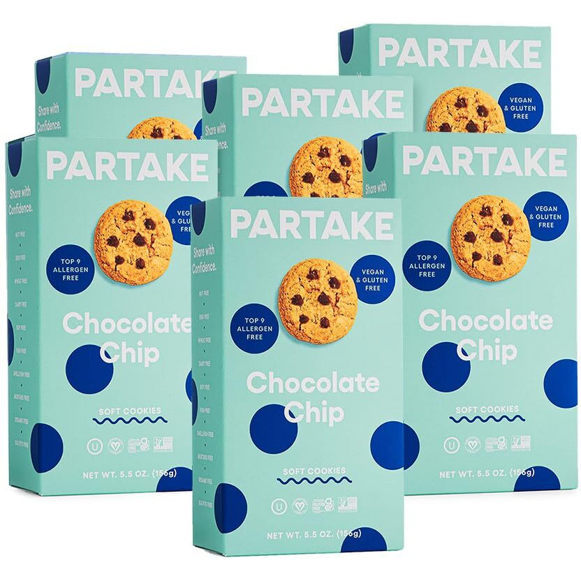 Gluten Free Soft Chocolate Chip Cookies By Partake | Vegan Cookies (5.5Oz, 6 Packs) | No Peanuts, Soy, Dairy, Tree Nuts | Safe School Snack