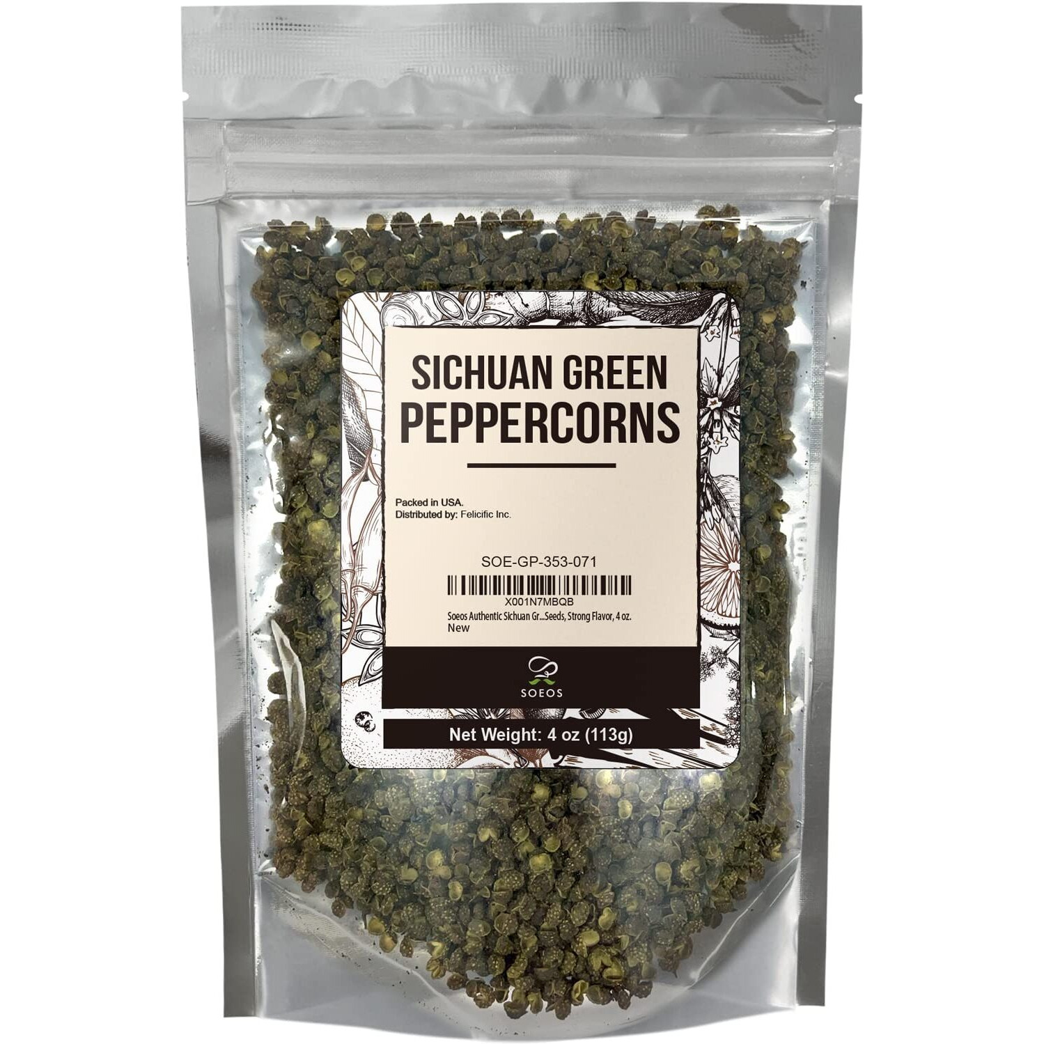 Soeos Green Peppercorns, 4Oz(113G), Authentic Sichuan Green Peppercorns, Numbing And Tingle Effect, Less Seeds, Strong Flavor, Essential For Mapo Tofu, Kung Pao Chicken And Asine Cusine