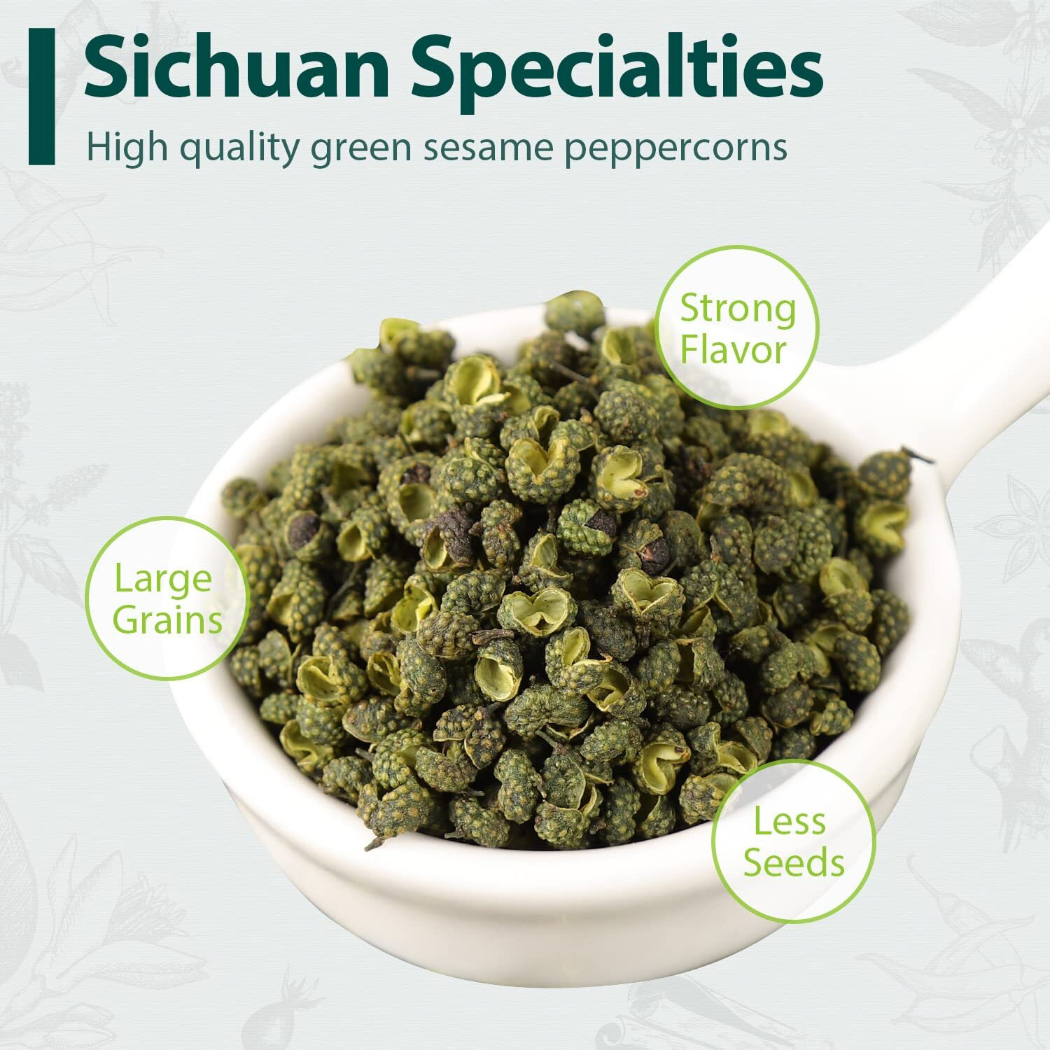 Soeos Green Peppercorns, 4Oz(113G), Authentic Sichuan Green Peppercorns, Numbing And Tingle Effect, Less Seeds, Strong Flavor, Essential For Mapo Tofu, Kung Pao Chicken And Asine Cusine