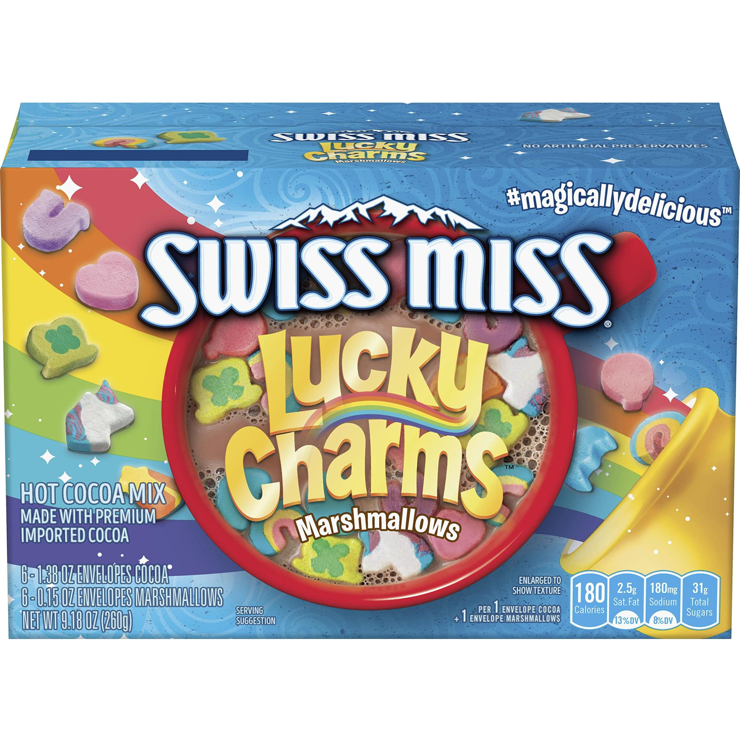 Swiss Miss Chocolate Flavored Hot Cocoa Mix With Lucky Charms Marshmallows, 6 Count Hot Cocoa Mix Packets