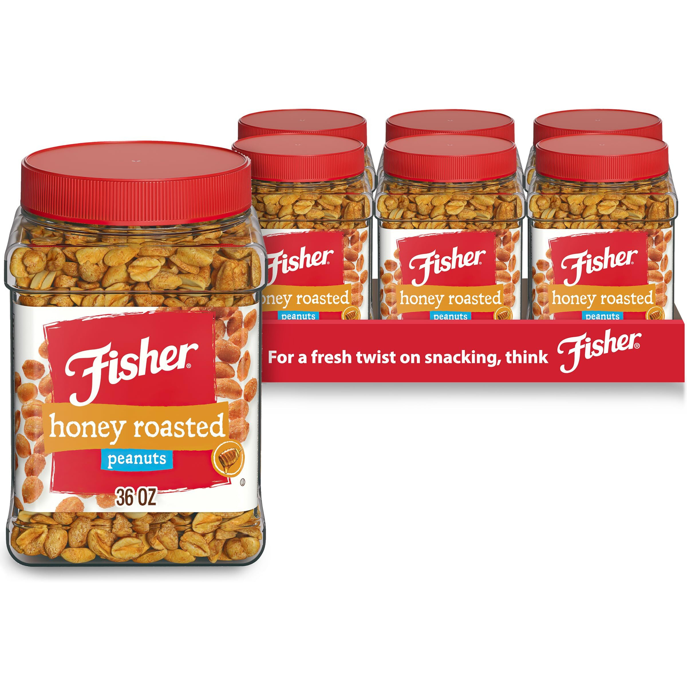Fisher Snack Honey Roasted Peanuts, 36 Ounces (Pack Of 6), Made With Real Honey, 100% Recyclable