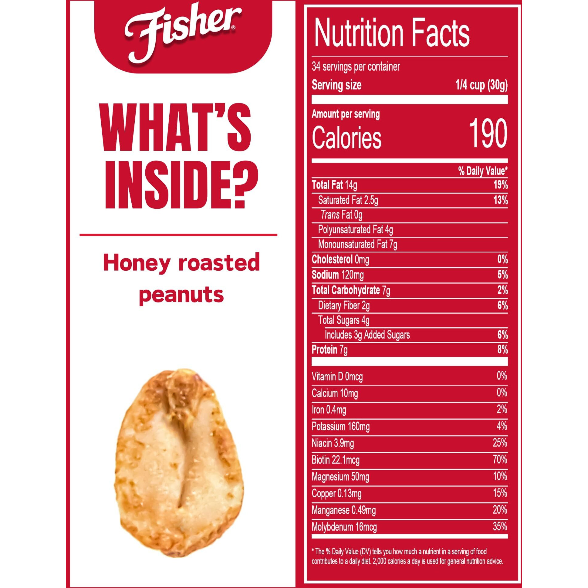 Fisher Snack Honey Roasted Peanuts, 36 Ounces (Pack Of 6), Made With Real Honey, 100% Recyclable