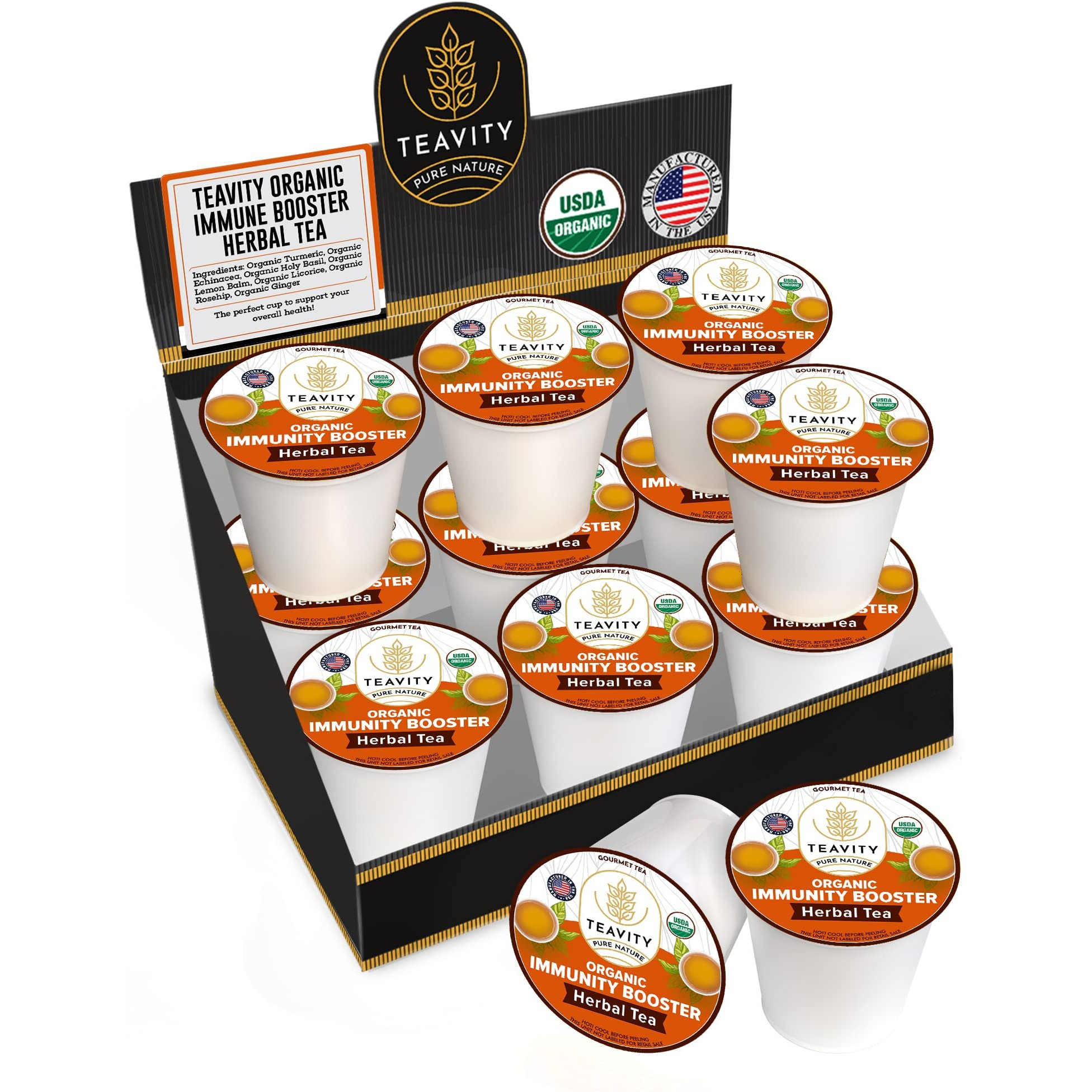 Organic Ginger Tea Pods With Echinacea, Turmeric, Licorice For Keurig Decaf Tea By Teavity (12 Tea Pods)