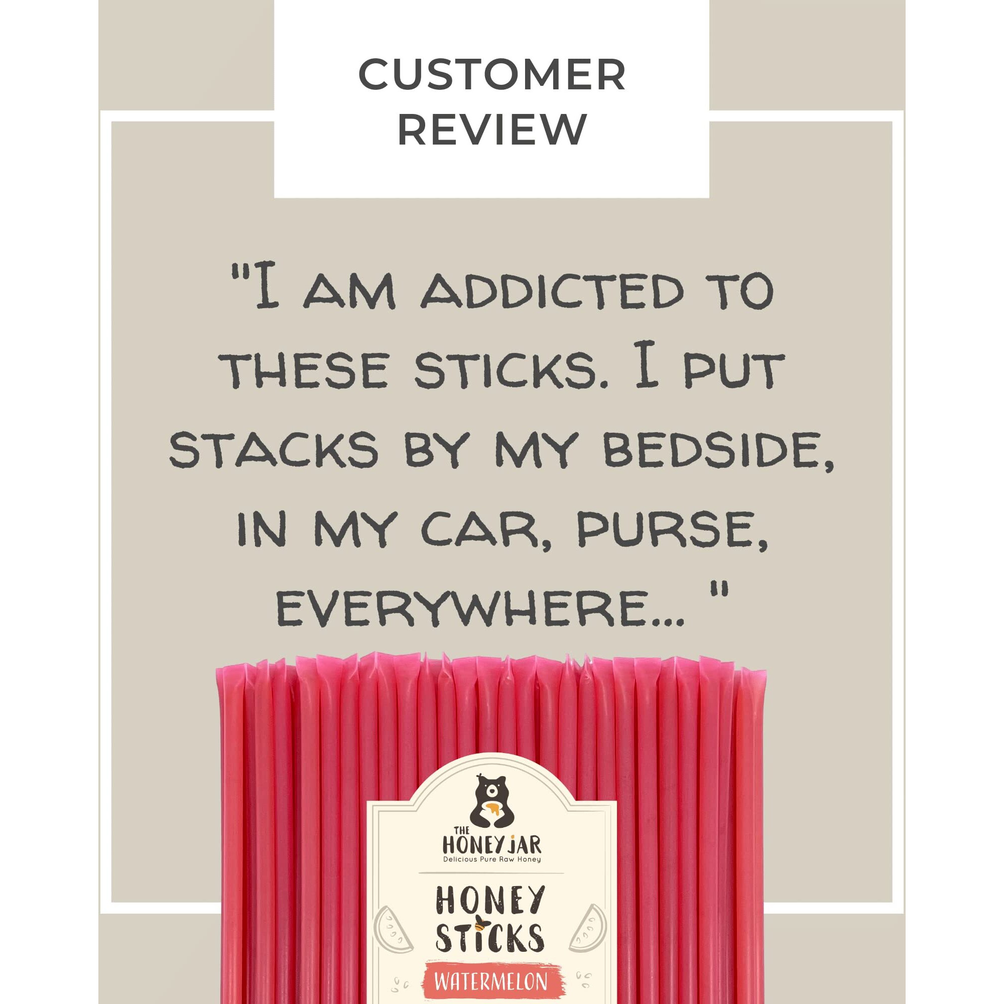 The Honey Jar Watermelon Flavored Honey Sticks - Pure Honey Straws For Tea, Coffee, Or A Healthy Treat - One Teaspoon Of Flavored Honey Per Stick - Made In The Usa With Real Honey - (100 Count)