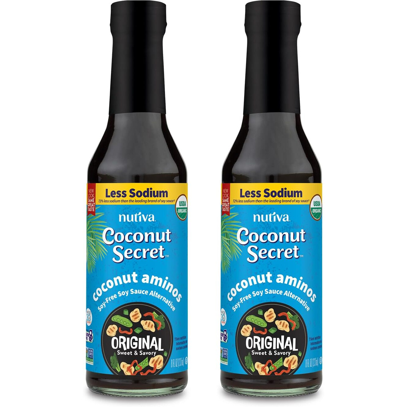 Coconut Secret Coconut Aminos - 8 Fl Oz (Pack Of 2) - Low Sodium Soy Sauce Alternative, Low-Glycemic - Organic, Vegan, Non-Gmo, Gluten-Free, Kosher - Keto, Paleo - 96 Total Servings