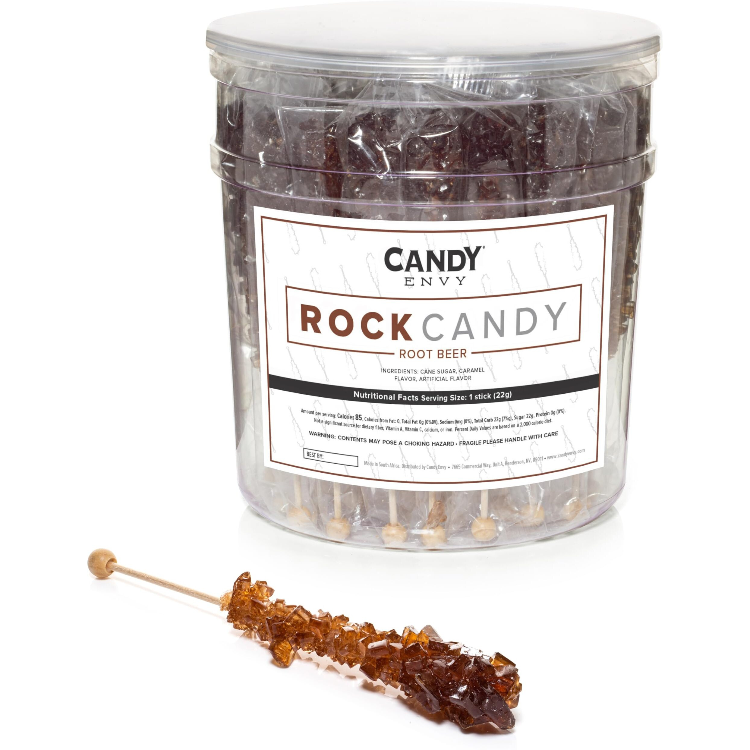 Candy Envy - Amber Rock Candy Sugar Sticks - Root Beer Flavored - 36 Indiv. Wrapped