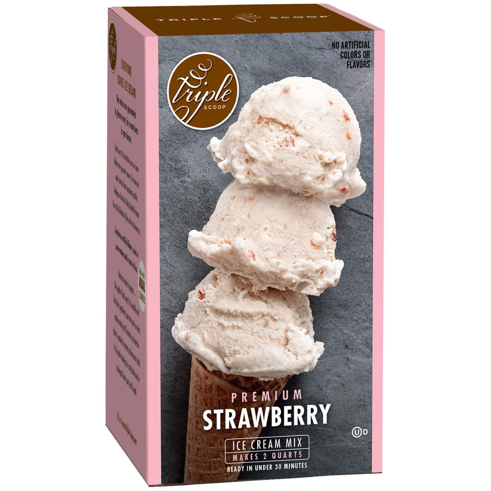 Triple Scoop Ice Cream Mix, Starter For Use With Home Ice Cream Maker, Non-Gmo, No Artificial Colors Or Flavors, Ready In Under 30 Mins (2, Strawberry)
