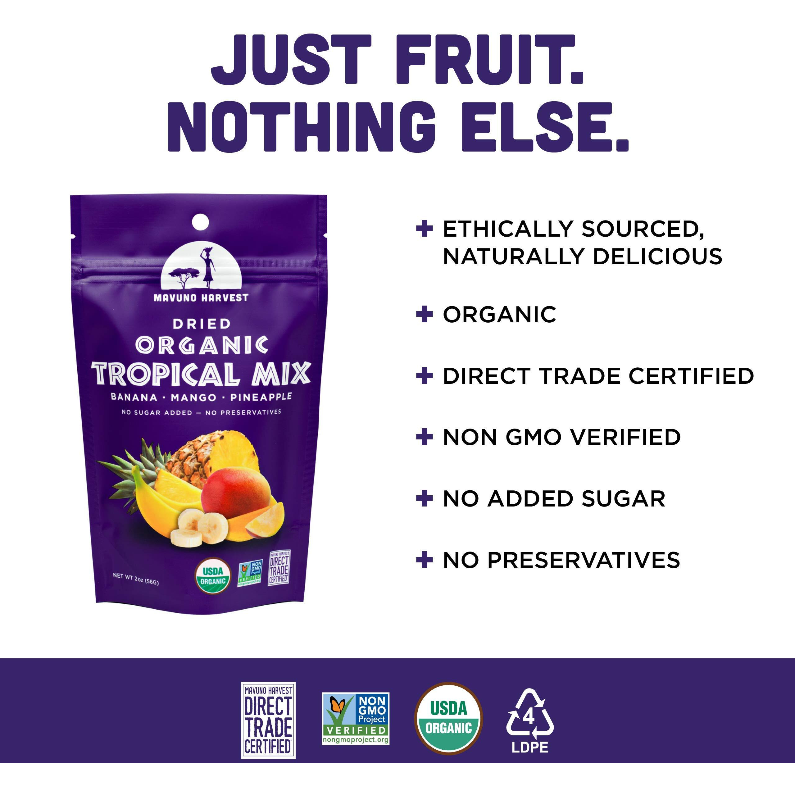 Mavuno Harvest Tropical Mix Dried Fruit Snack | Unsweetened Organic Mixed Dried Fruit | Gluten Free Healthy Snacks For Kids And Adults | No Sugar Added, Vegan, Non Gmo | 2 Ounce, Pack Of 3
