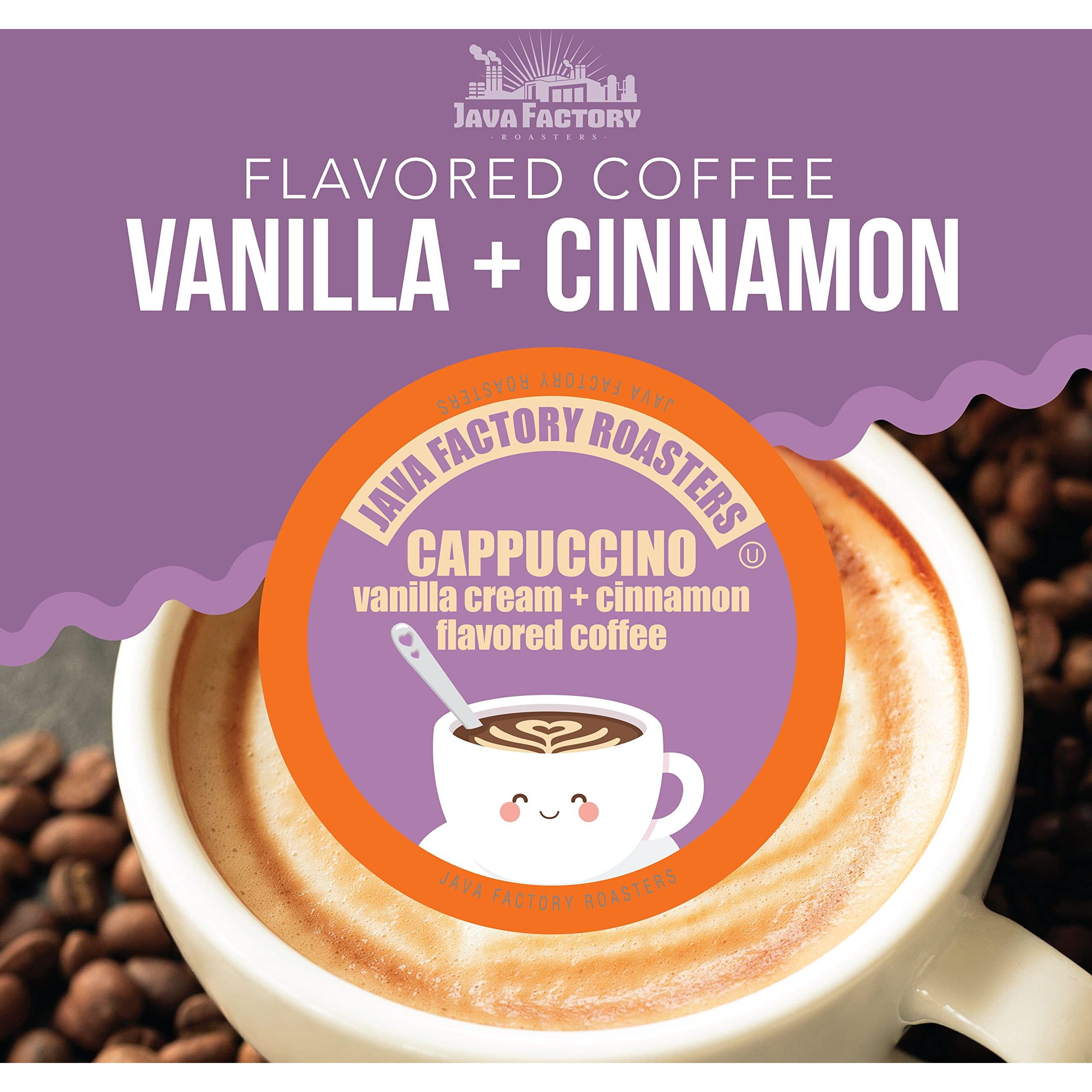 Java Factory Coffee Pods Vanilla Cream And Cinnamon Flavored Coffee For Keurig K Cup Brewers, Cappuccino, 80 Count