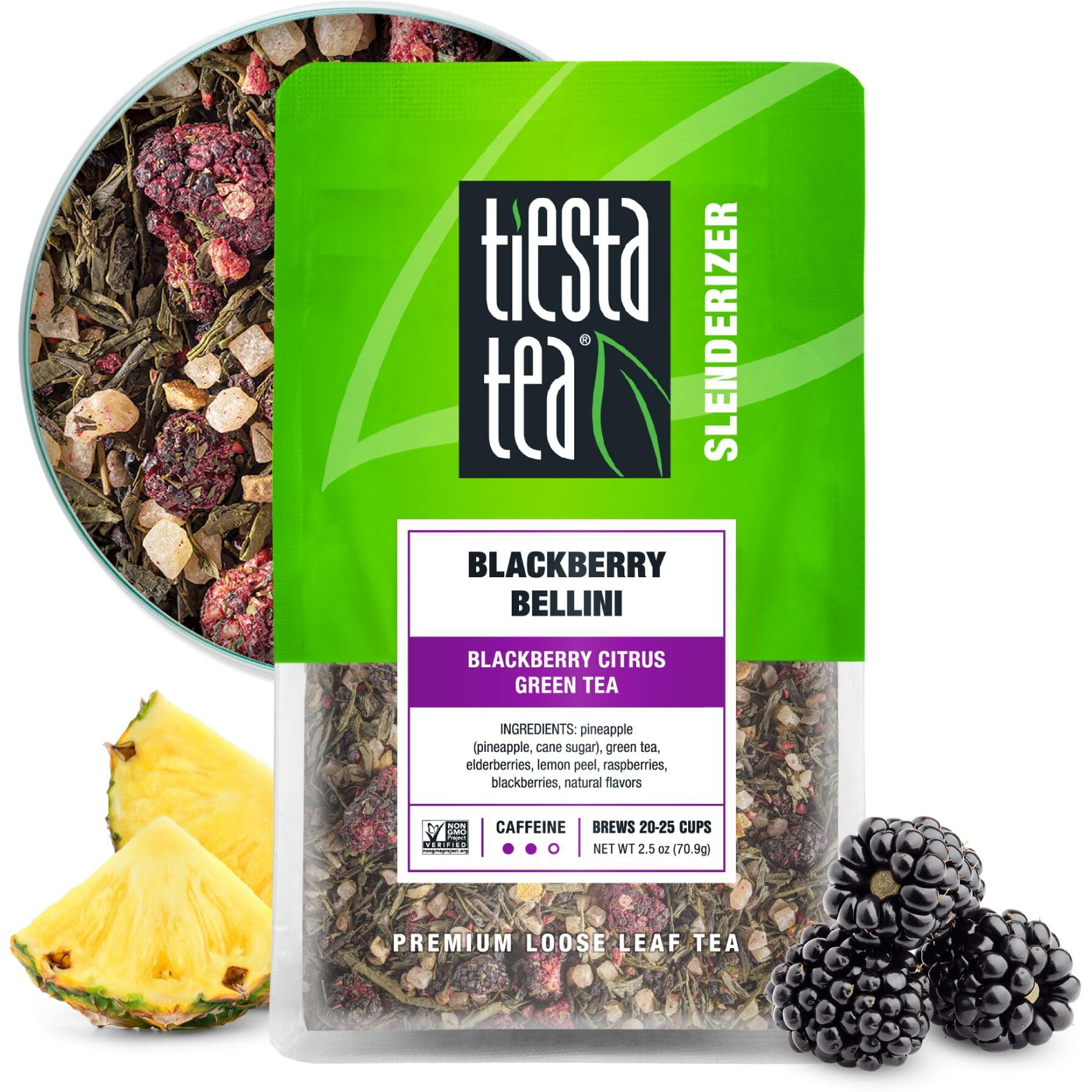 Tiesta Tea - Blackberry Bellini | Blackberry Citrus Green Tea | Premium Loose Leaf Tea Blend | Medium Caffeinated Green Tea | Make Hot Or Iced Tea & Brews Up To 25 Cups - 2.5 Ounce Resealable Pouch