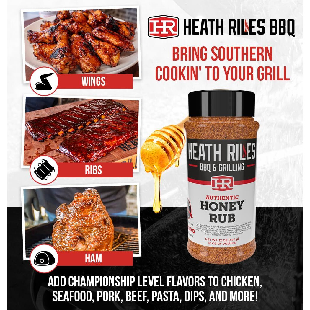 Heath Riles Bbq Rub - Honey Bbq Seasoning Rub, Champion Pitmaster Recipe, Legendary Bbq Rubs For Smoking & Grilling, 70+ Bbq Championships, 2 Lb./32 Oz.
