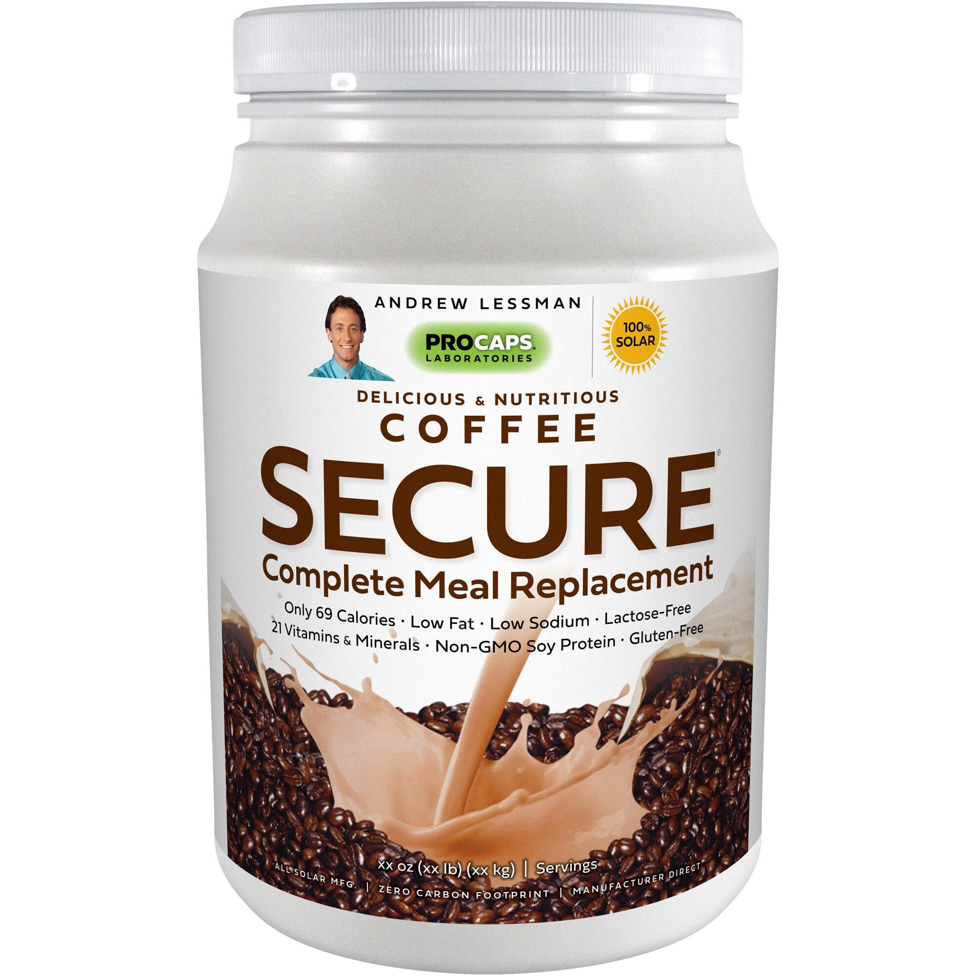 Andrew Lessman Secure Soy Complete Meal Replacement - Coffee 60 Servings - Only 69 Calories, 7 Grams Non-Gmo Soy Protein, Vitamins & Minerals, Low-Fat, Nutritious & Delicious, Mixes Instantly