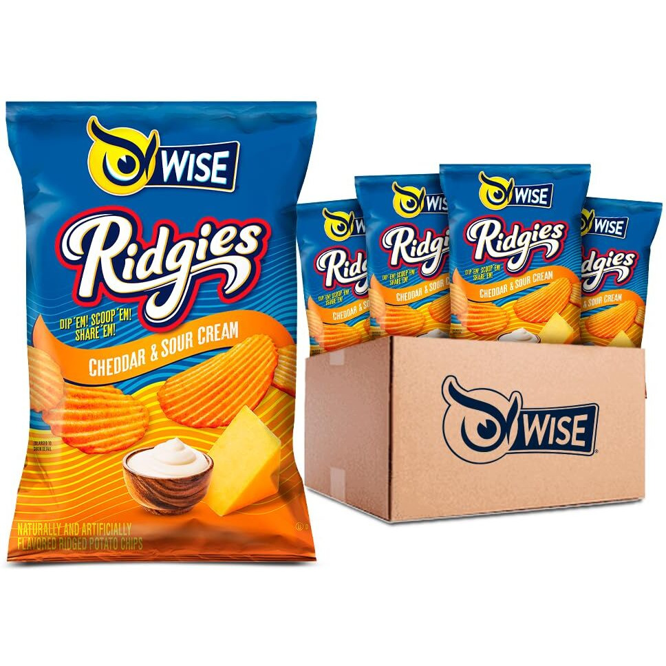Wise Snacks Ridgies Cheddar And Sour Cream Potato Chips Bulk Snack For Fun And Tasty Snacking 0.75 Ounce 40 Count, Gluten Free, 0G Trans Fat, No Preservatives