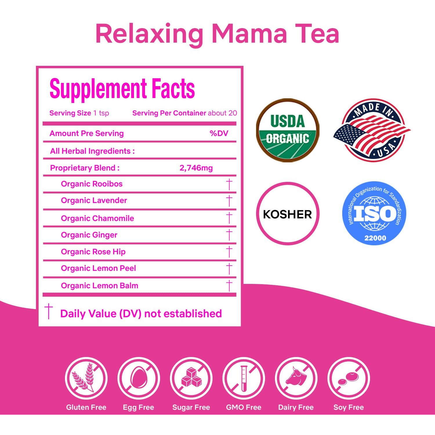 Secrets Of Tea Relaxing Mama Tea - Natural Usda Organic Caffeine Free - Safe For Pregnancy And Breastfeeding - Up To 40 Servings - 20 Count(1 Pack)