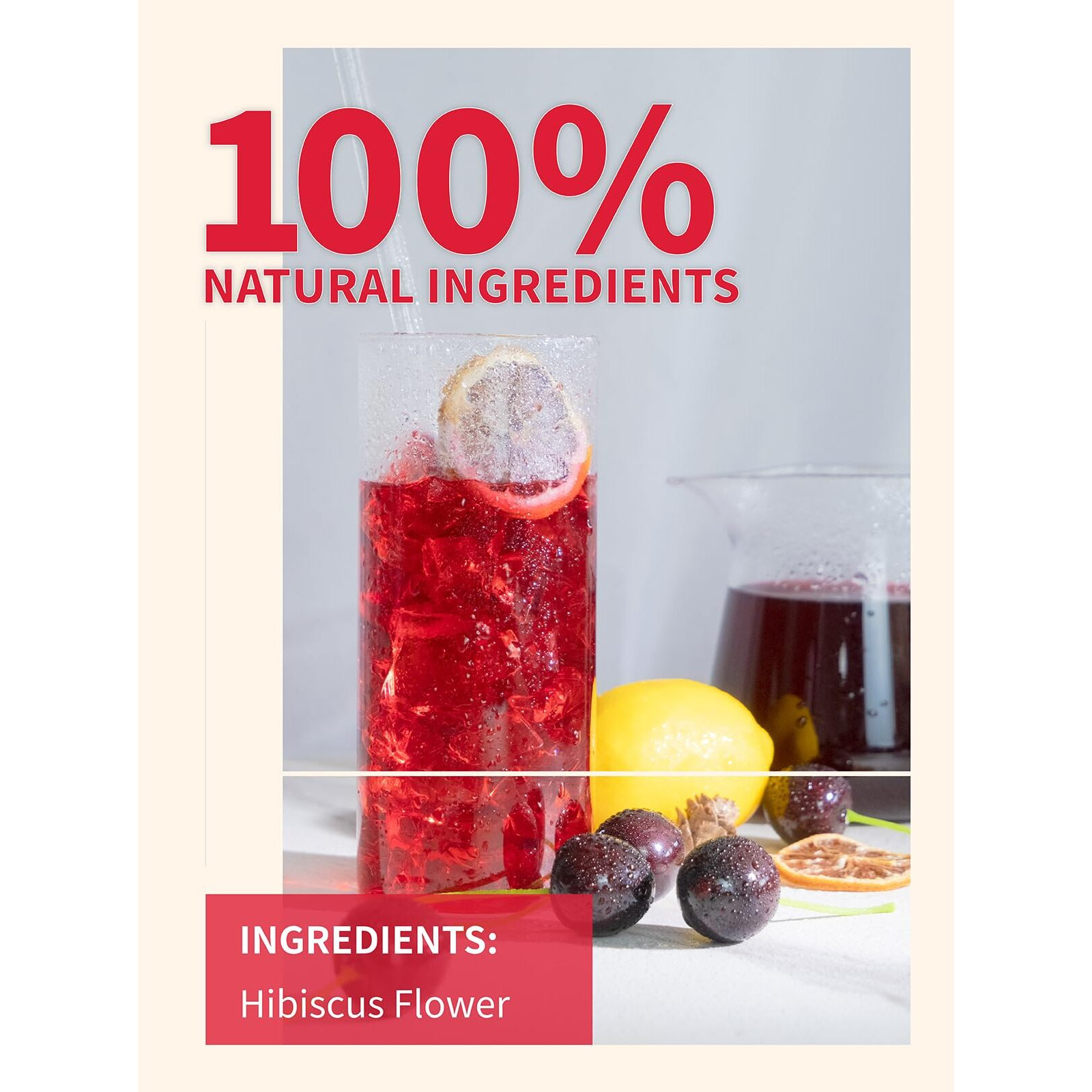 Teelux Hibiscus Iced Tea, Family Sized Hibiscus Tea Bags, Natural Hibiscus Flowers Herbal Tea, Refreshing Tart Flavor, Caffeine Free, 20 Count