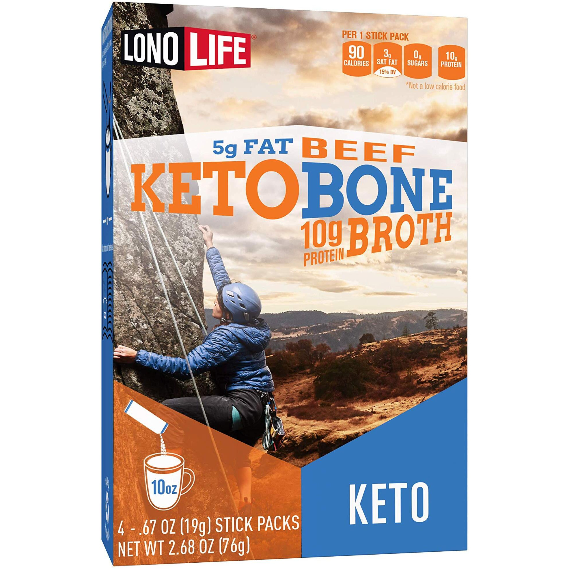 Lonolife Keto Beef Bone Broth Powder Mix | Grass-Fed, 10G Protein | Collagen-Rich, Keto & Paleo Friendly | Natural Ingredients | 4 Portable Stick Pack Servings