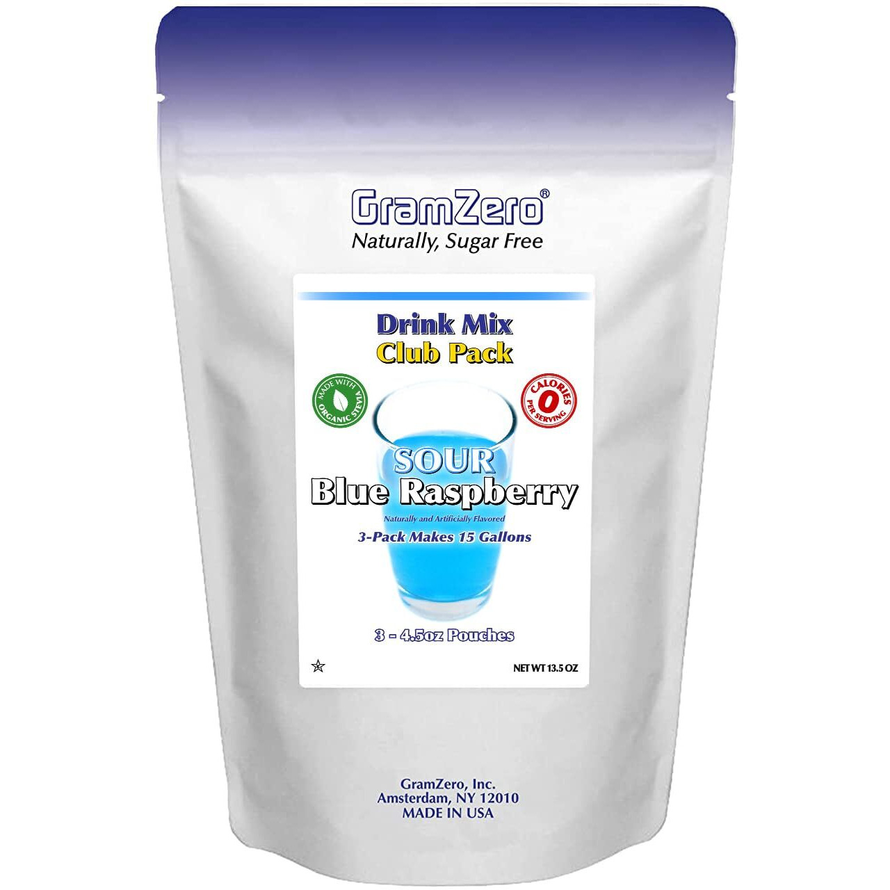 Gramzero Sour Blue Raspberry Zero Calorie Sugar Free Drink Mix, Great For Nutrition Club Loaded Tea, Stevia Sweetened