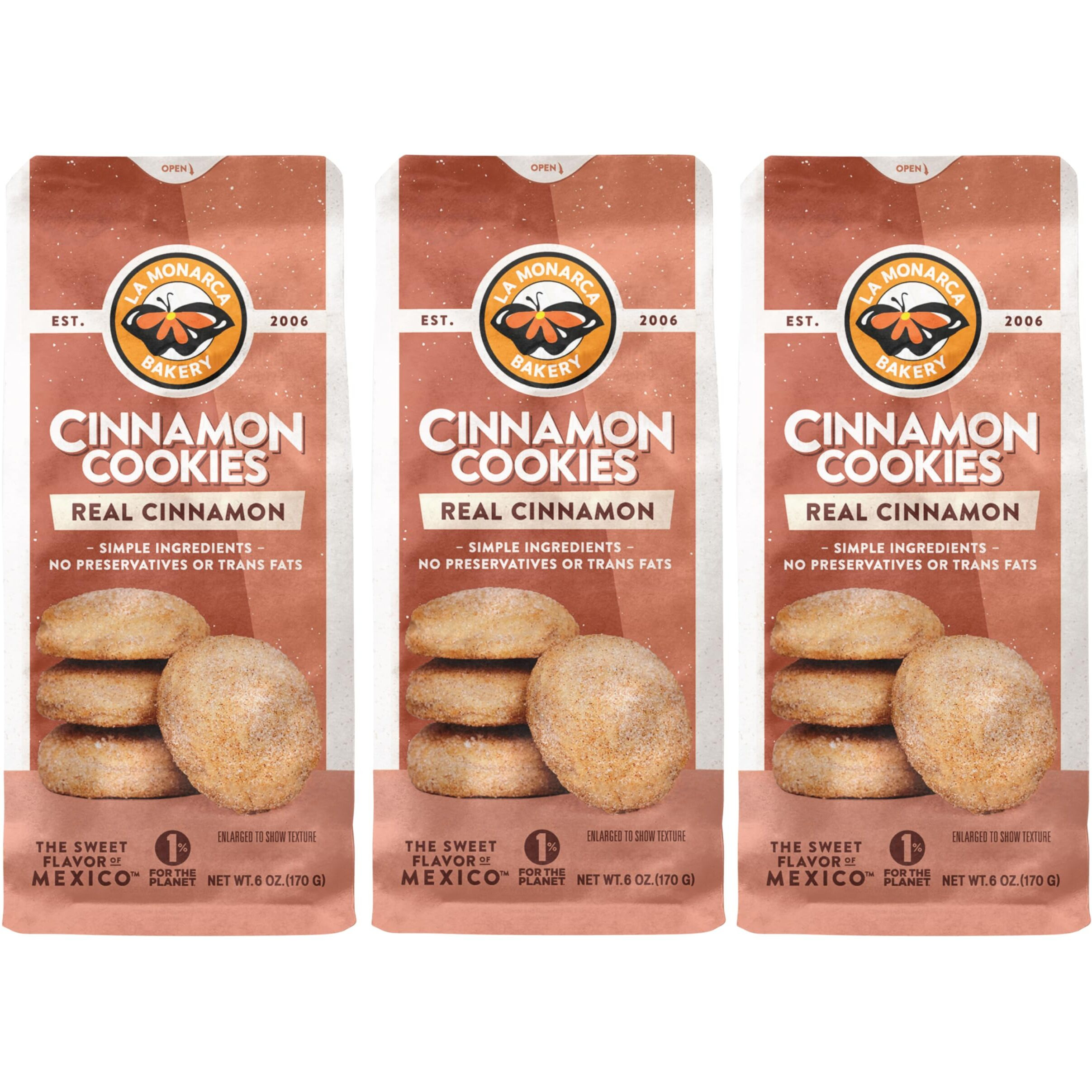 Cinnamon Cookies, 6 Ounce (Pack Of 3), Mexican Shortbread Cookies Lightly Dusted With Cinnamon And Sugar By La Monarca Bakery