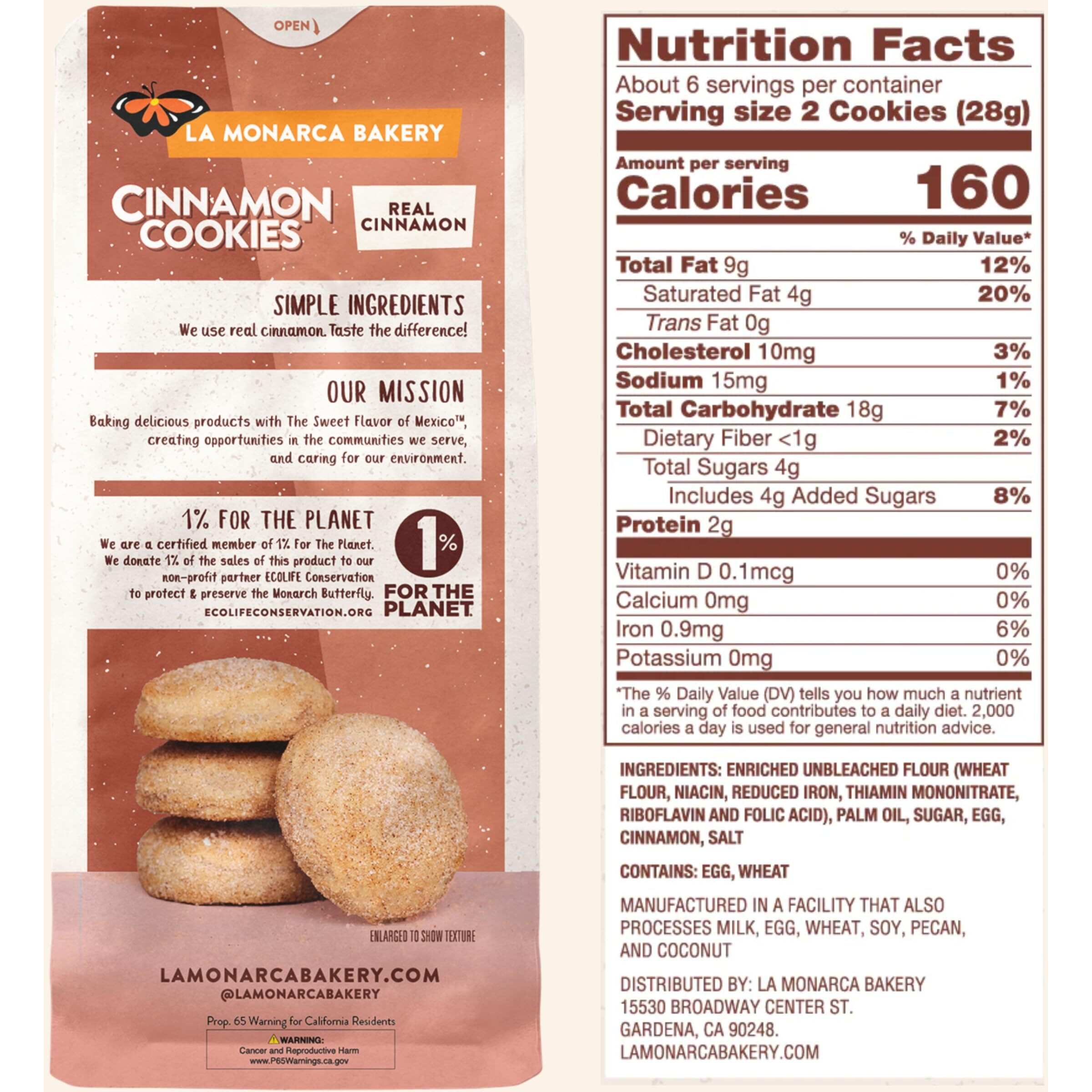 Cinnamon Cookies, 6 Ounce (Pack Of 3), Mexican Shortbread Cookies Lightly Dusted With Cinnamon And Sugar By La Monarca Bakery