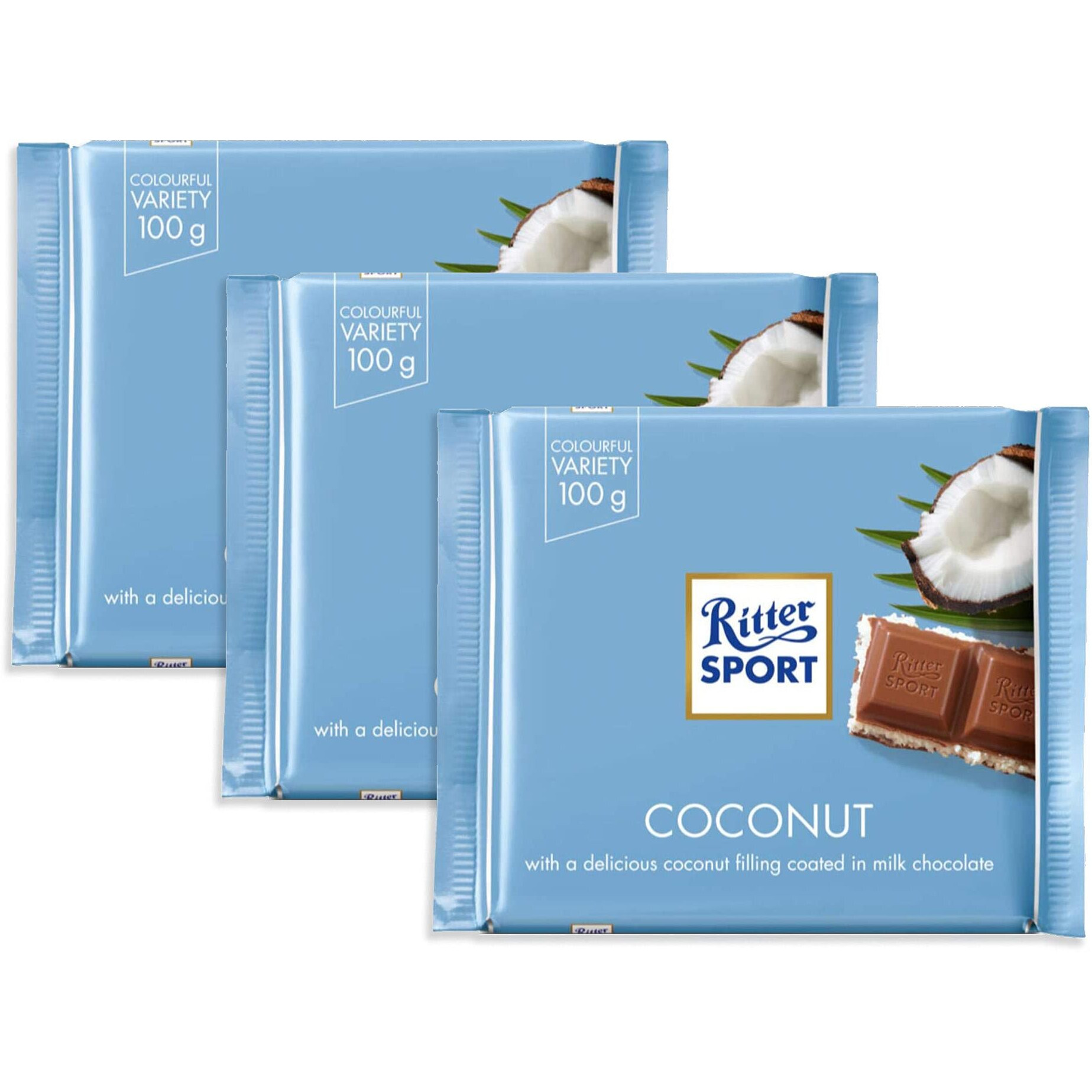 Ritter Sport Kokos / Coconut (3 Bars Each 100G) - Fresh From Germany