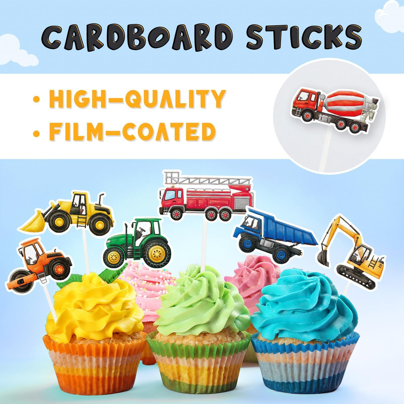Wernnsai Construction Cupcake Topper - Construction Zone Birthday Party Supplies 40 Pcs Dump Truck Excavator Tractor Cake Food Picks For Boys Kids Birthday Baby Shower Cake And Muffin Decorations