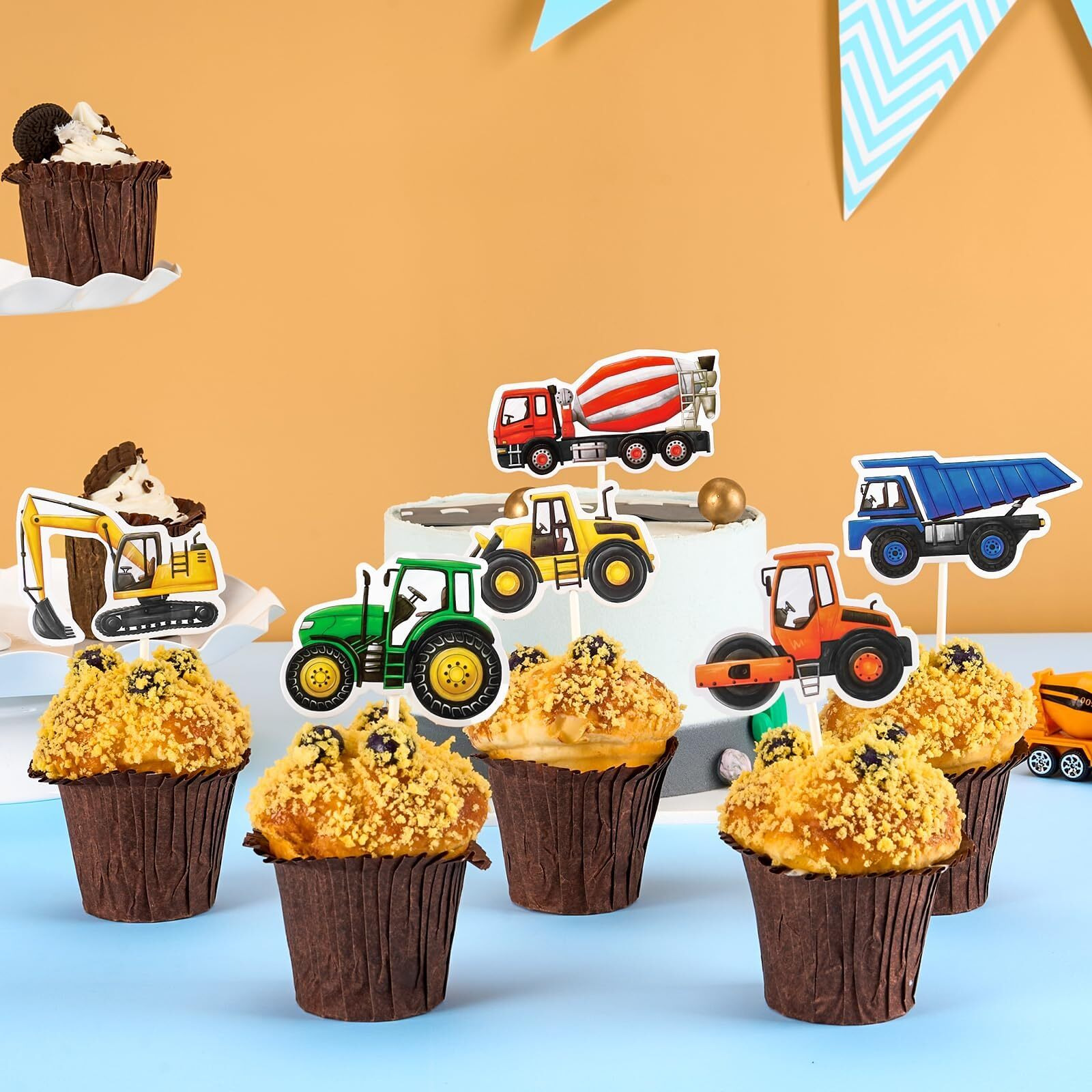 Wernnsai Construction Cupcake Topper - Construction Zone Birthday Party Supplies 40 Pcs Dump Truck Excavator Tractor Cake Food Picks For Boys Kids Birthday Baby Shower Cake And Muffin Decorations