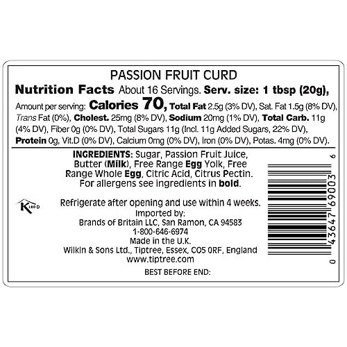 Tiptree Passion Fruit Curd, 11 Ounce Jars (Pack Of 6)