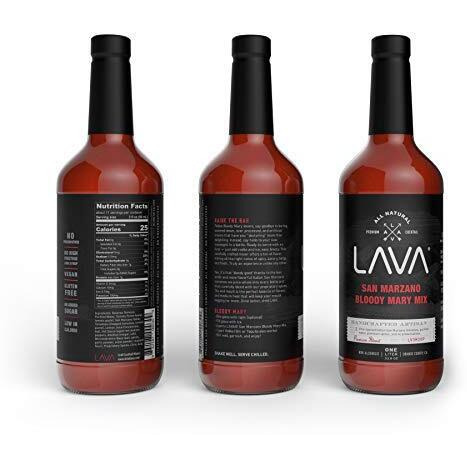 (3 Pack) Lava Premium Bloody Mary Mix Italian San Marzano Tomatoes, No Artificial Sweeteners, Vegan, Ready To Use, No Added Sugar, 1-Liter (33.8Oz) Glass