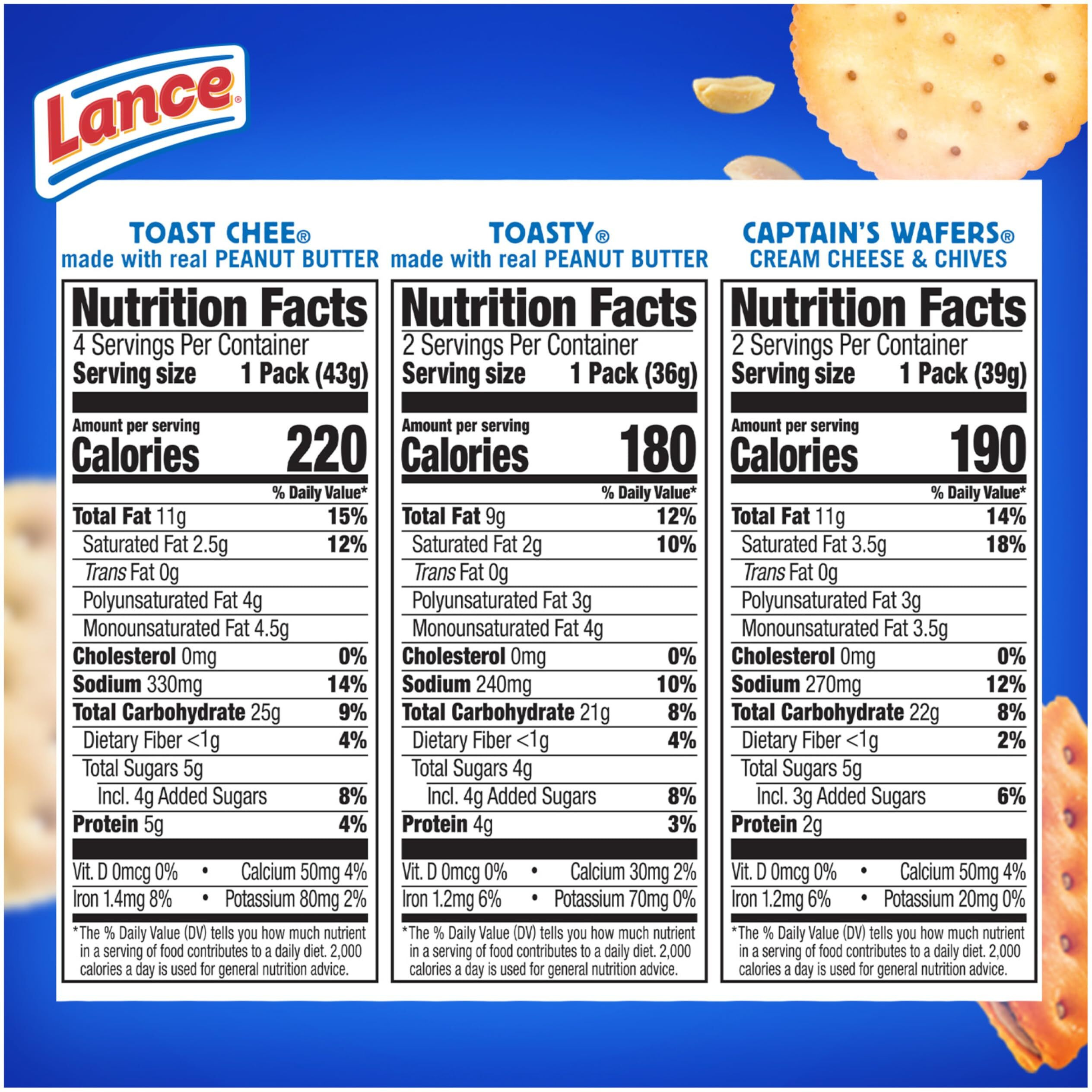 Lance Sandwich Crackers, Variety Pack, 3 Flavors, 8 Individually Wrapped Packs, 6 Sandwiches Each