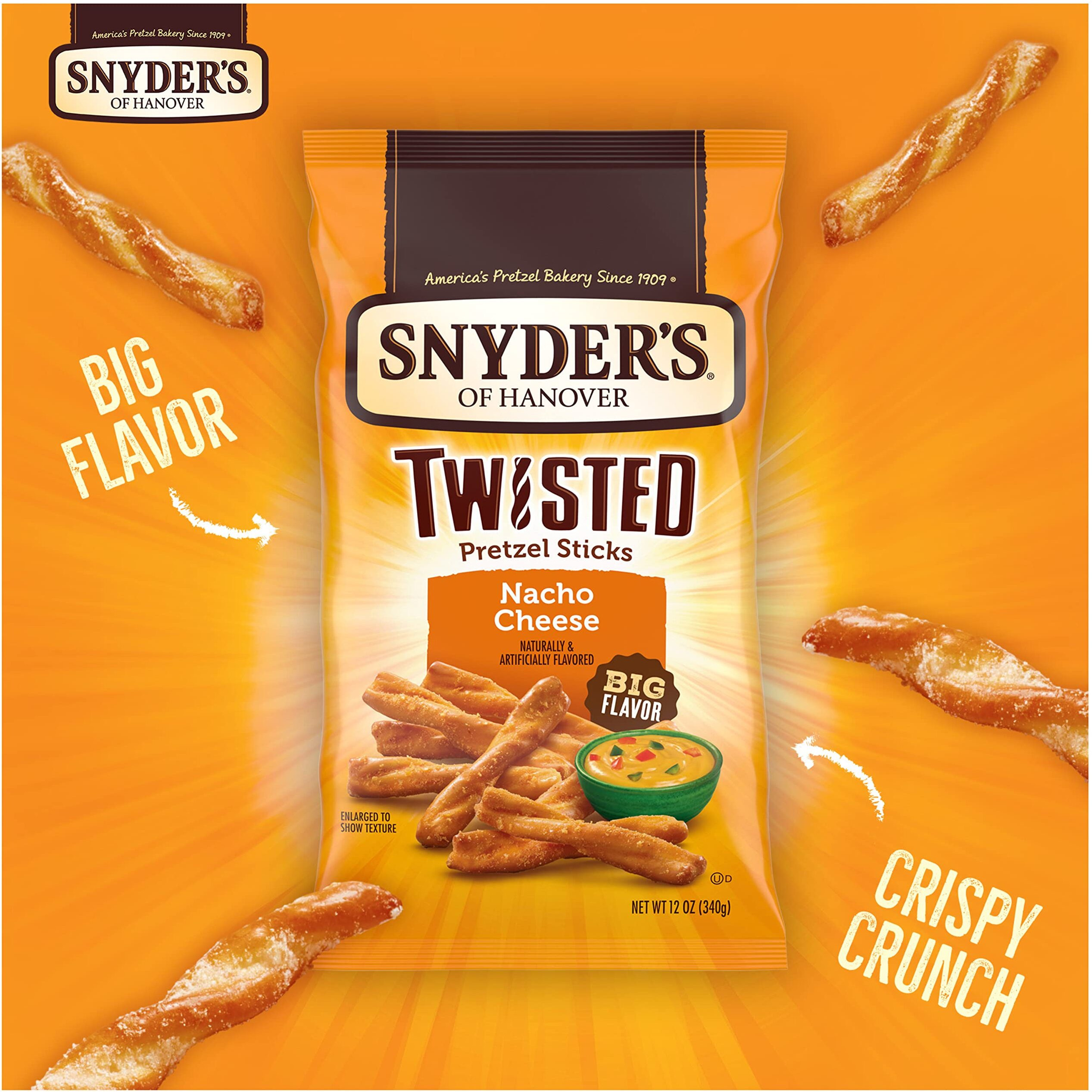 Snyder's Of Hanover, Nacho Cheese Twisted Pretzel Sticks, 12-Oz. Bag