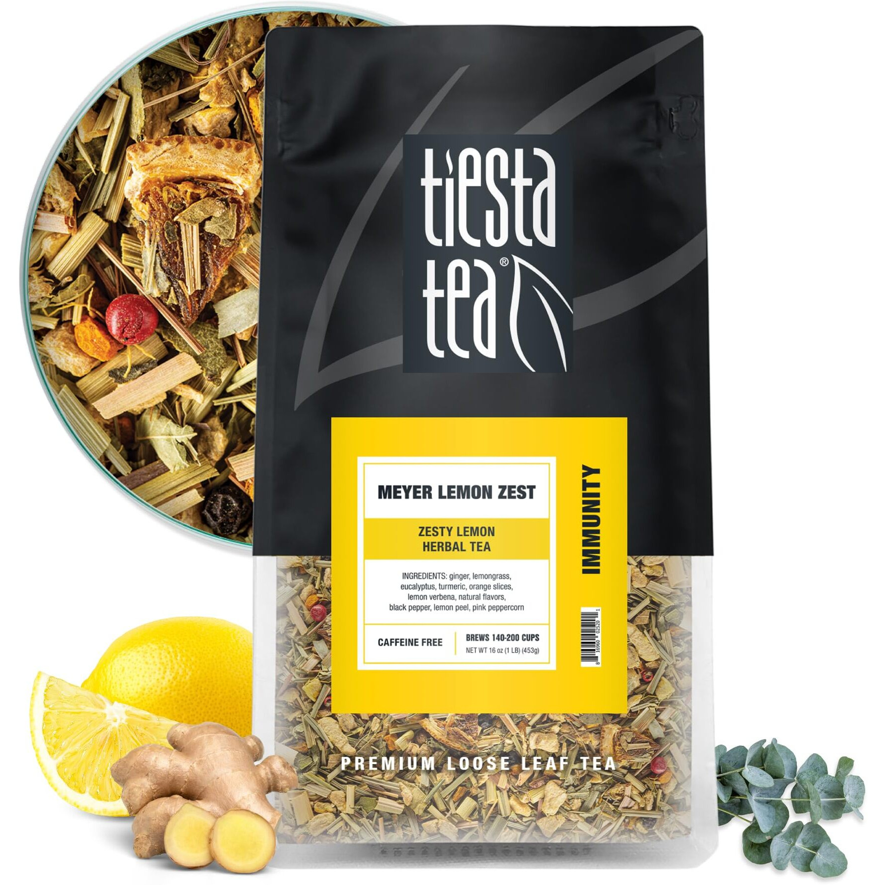 Tiesta Tea - Meyer Lemon Zest | Zesty Lemon Herbal Tea | Premium Loose Leaf Tea Blend | Caffeine Free Herbal Tea | Make Hot Or Iced & Up To 200 Cups - 16 Oz Resealable Bulk Pouch