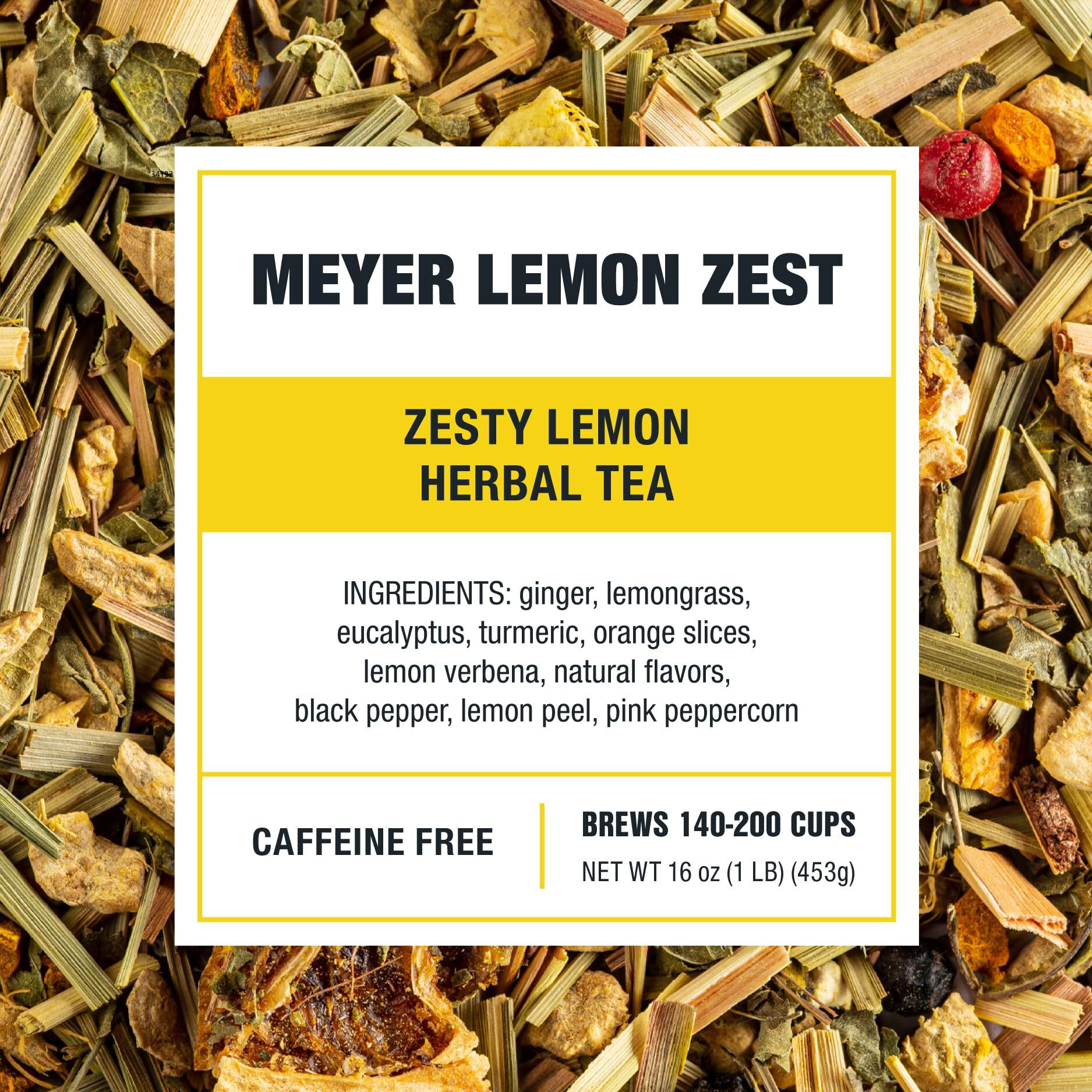 Tiesta Tea - Meyer Lemon Zest | Zesty Lemon Herbal Tea | Premium Loose Leaf Tea Blend | Caffeine Free Herbal Tea | Make Hot Or Iced & Up To 200 Cups - 16 Oz Resealable Bulk Pouch