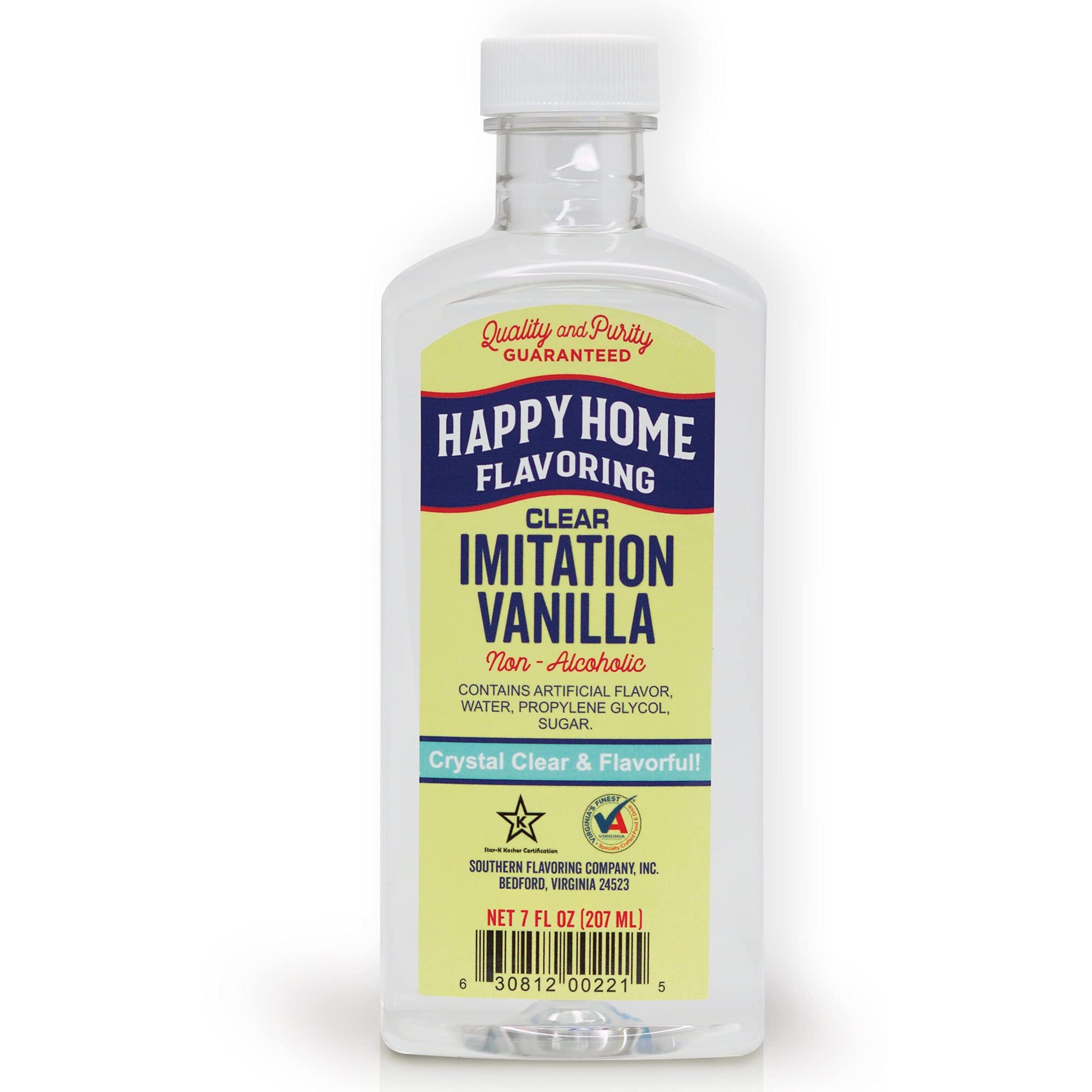 Happy Home Clear Imitation Vanilla Flavoring, Non-Alcoholic, Certified Kosher, 7 Oz.