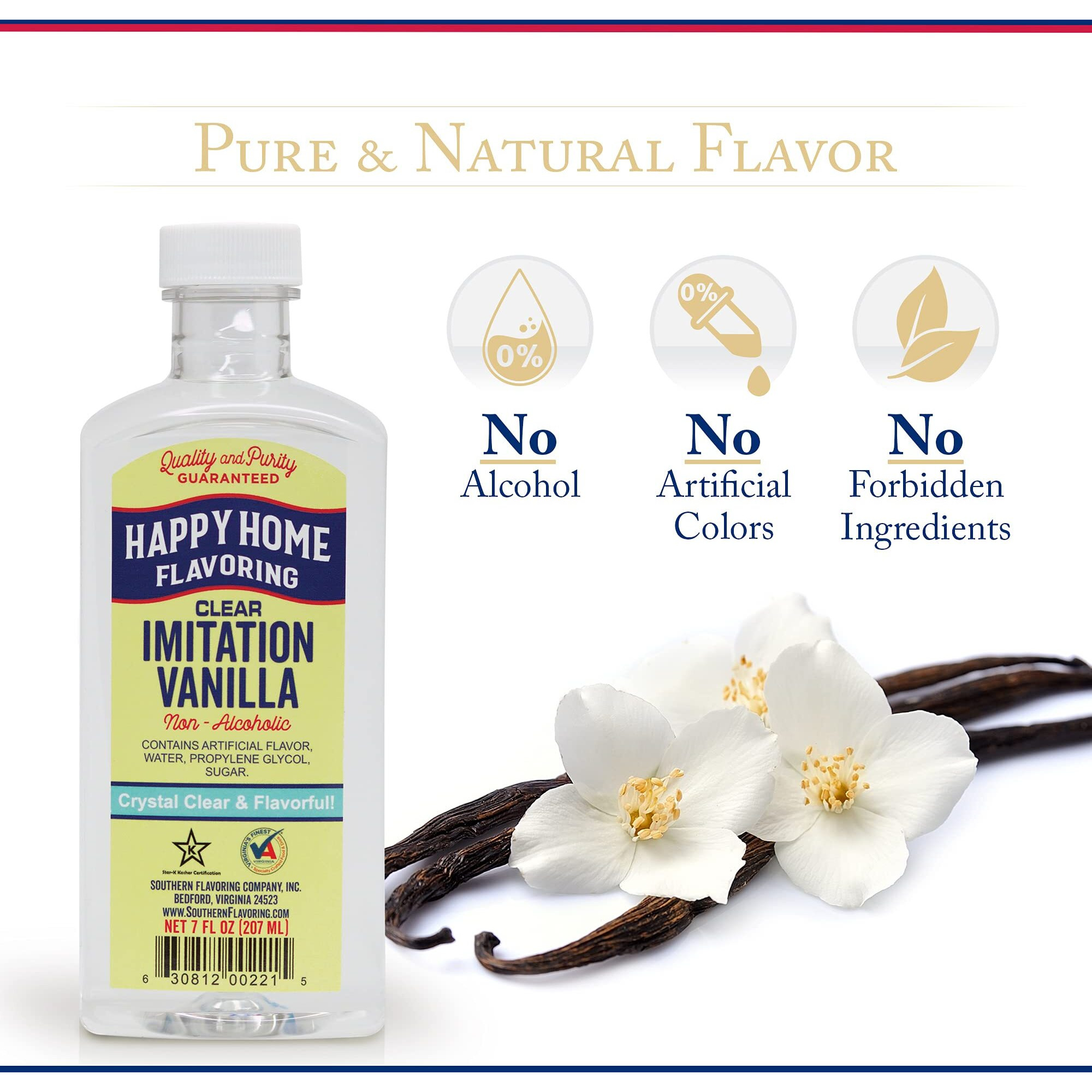 Happy Home Clear Imitation Vanilla Flavoring, Non-Alcoholic, Certified Kosher, 7 Oz.
