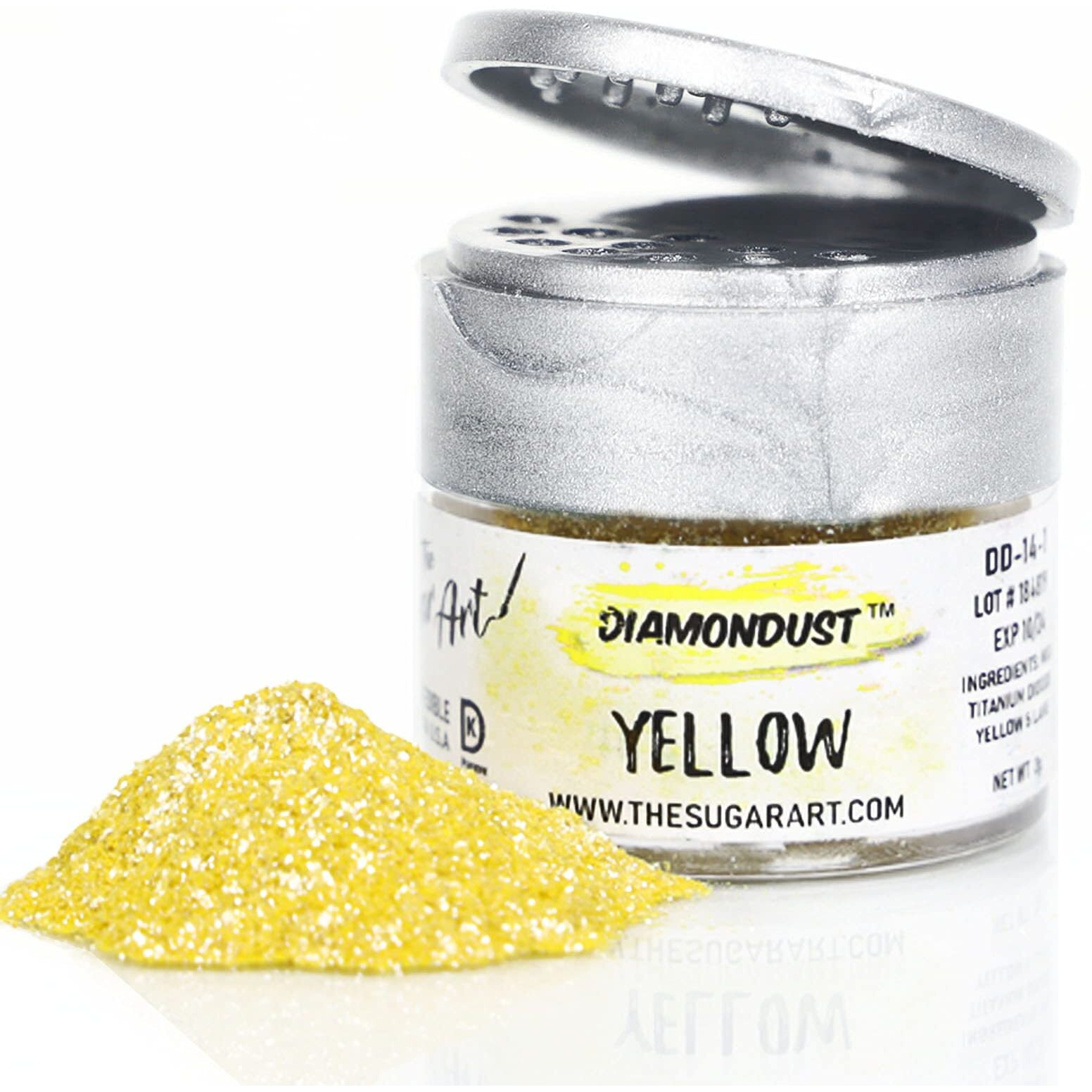 Yellow Edible Glitter For Drinks, Cocktails, Cake Decorating, Strawberries, Chocolates & More | No Taste | 4G | 100% Food-Safe | Kosher, Vegan, Gluten & Nut Free | Diamondust By The Sugar Art
