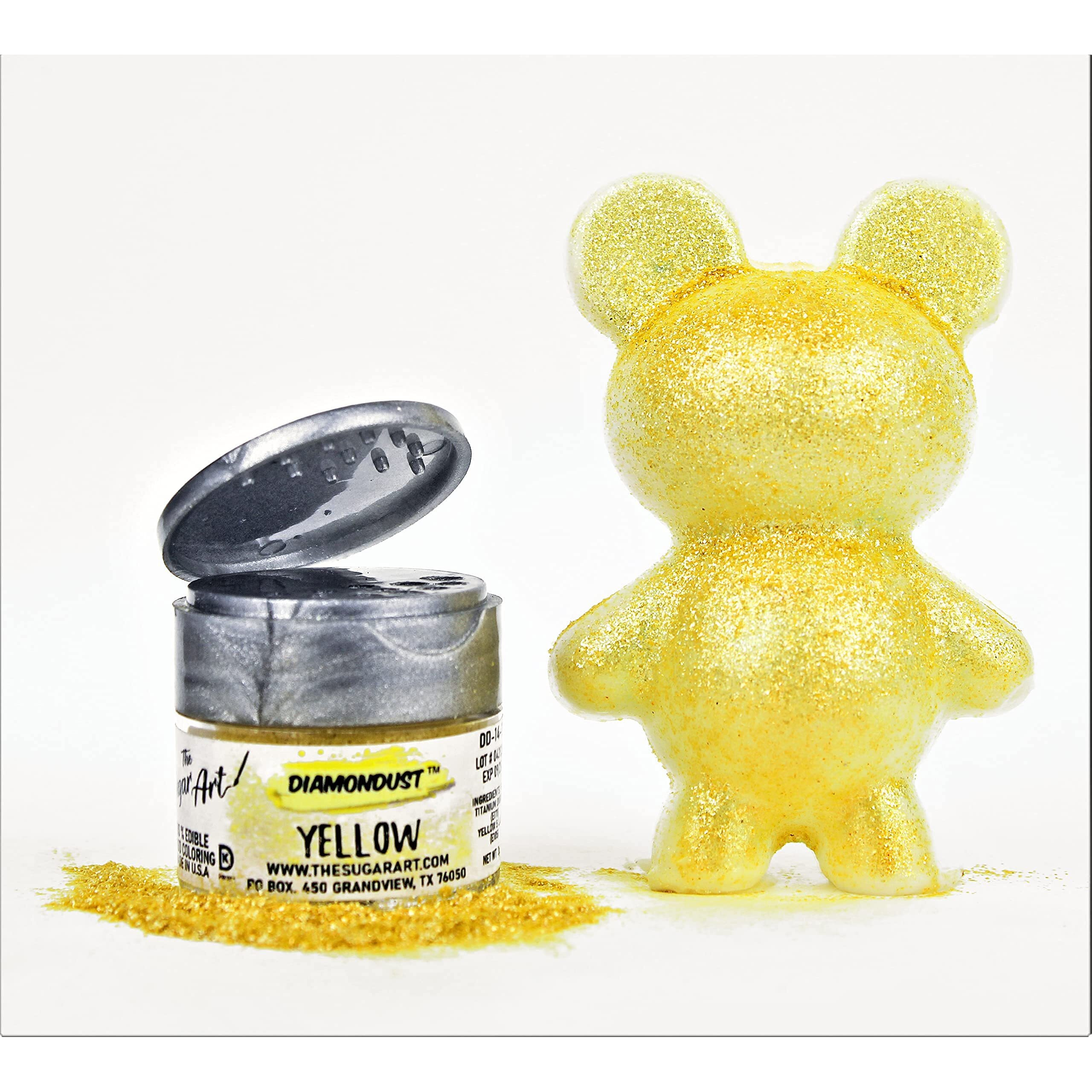 Yellow Edible Glitter For Drinks, Cocktails, Cake Decorating, Strawberries, Chocolates & More | No Taste | 4G | 100% Food-Safe | Kosher, Vegan, Gluten & Nut Free | Diamondust By The Sugar Art