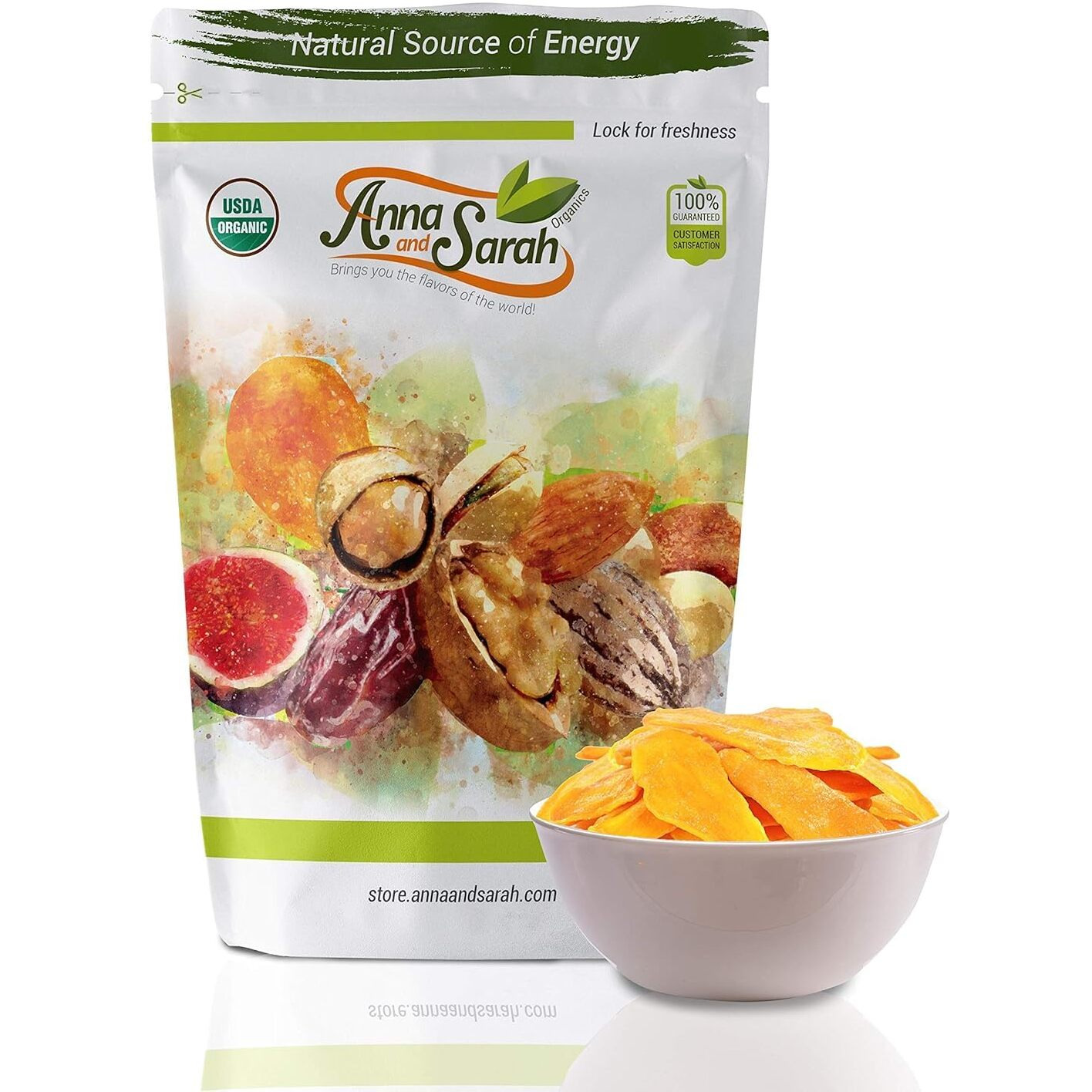 Anna And Sarah Dried Organic Mango, No Sugar Added, No Preservatives, Al-Natural, Premium Quality In Resealable Bag 8 Oz