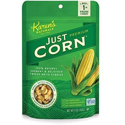 Karen's Naturals Just Corn, 4 Ounce Pouch, All Natural Freeze Dried Vegetables, Keto, Vegan, Gluten Free, Healthy Dried Veggie Snacks With No Additives Or Preservatives, Dairy Free, Non-Gmo
