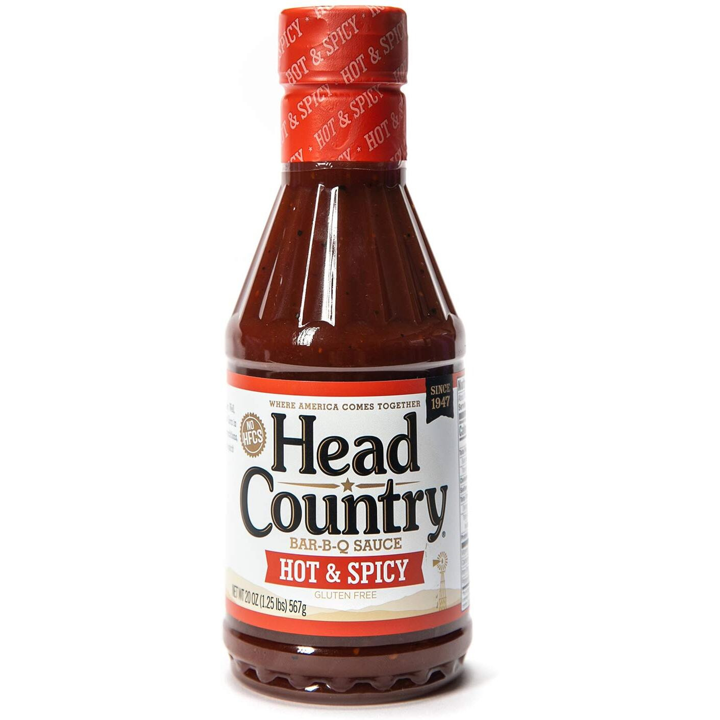 Head Country Bar-B-Q Sauce, Hot & Spicy | Soy Free, Gluten Free Spicy Bbq Sauce With No Added Preservatives | Spicy & Tangy Championship Barbecue Sauce For Pizza, Spuds & Wings | 20 Ounce, Pack Of 1