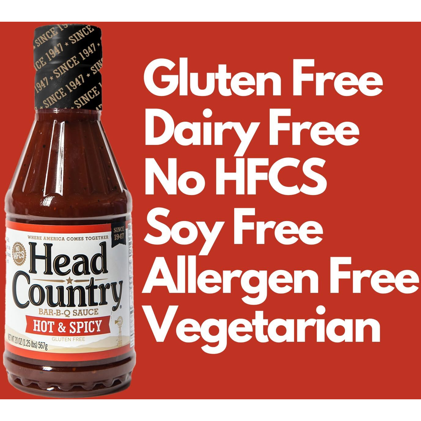 Head Country Bar-B-Q Sauce, Hot & Spicy | Soy Free, Gluten Free Spicy Bbq Sauce With No Added Preservatives | Spicy & Tangy Championship Barbecue Sauce For Pizza, Spuds & Wings | 20 Ounce, Pack Of 1