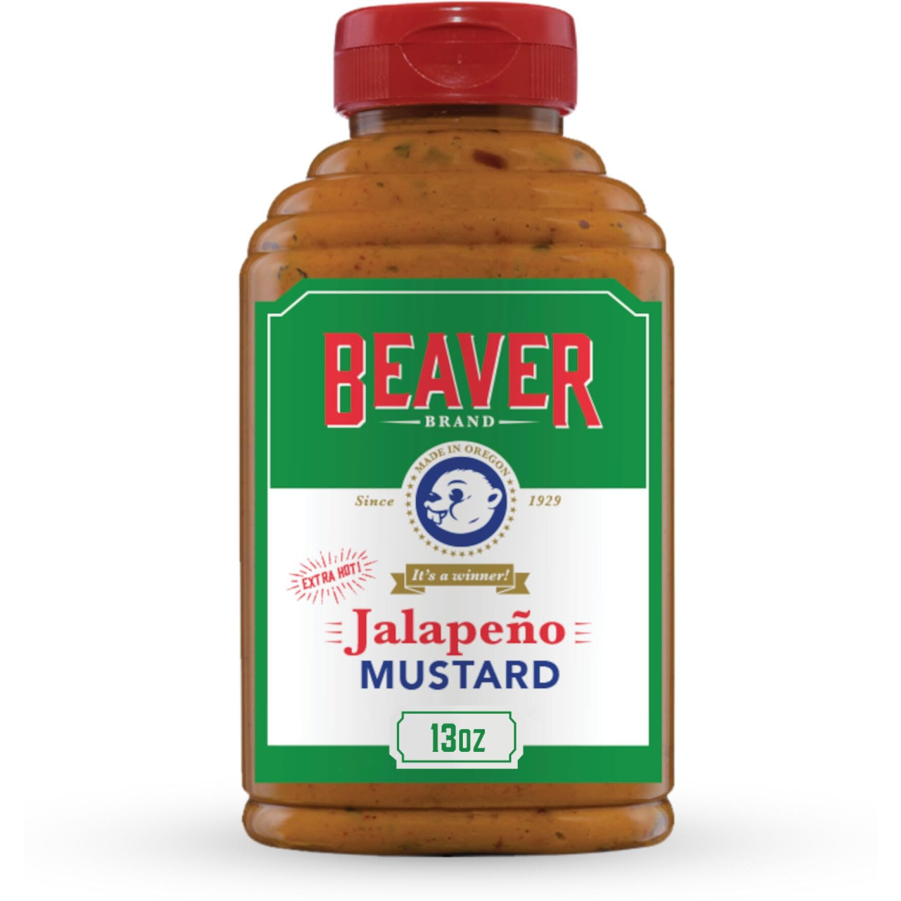 Beaver Extra Hot Jalapeno Mustard, 13 Oz Squeeze Bottle