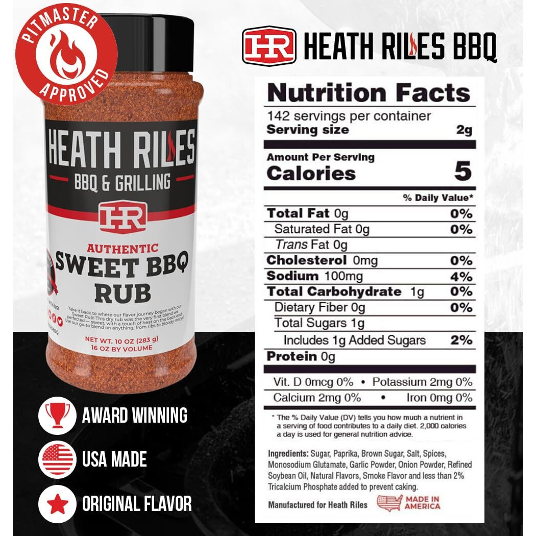 Heath Riles Bbq Rub - Sweet Bbq Seasoning Rub, Champion Pitmaster Recipe, Legendary Bbq Rubs For Smoking & Grilling, 70+ Bbq Championships, 2 Lb./32 Oz.