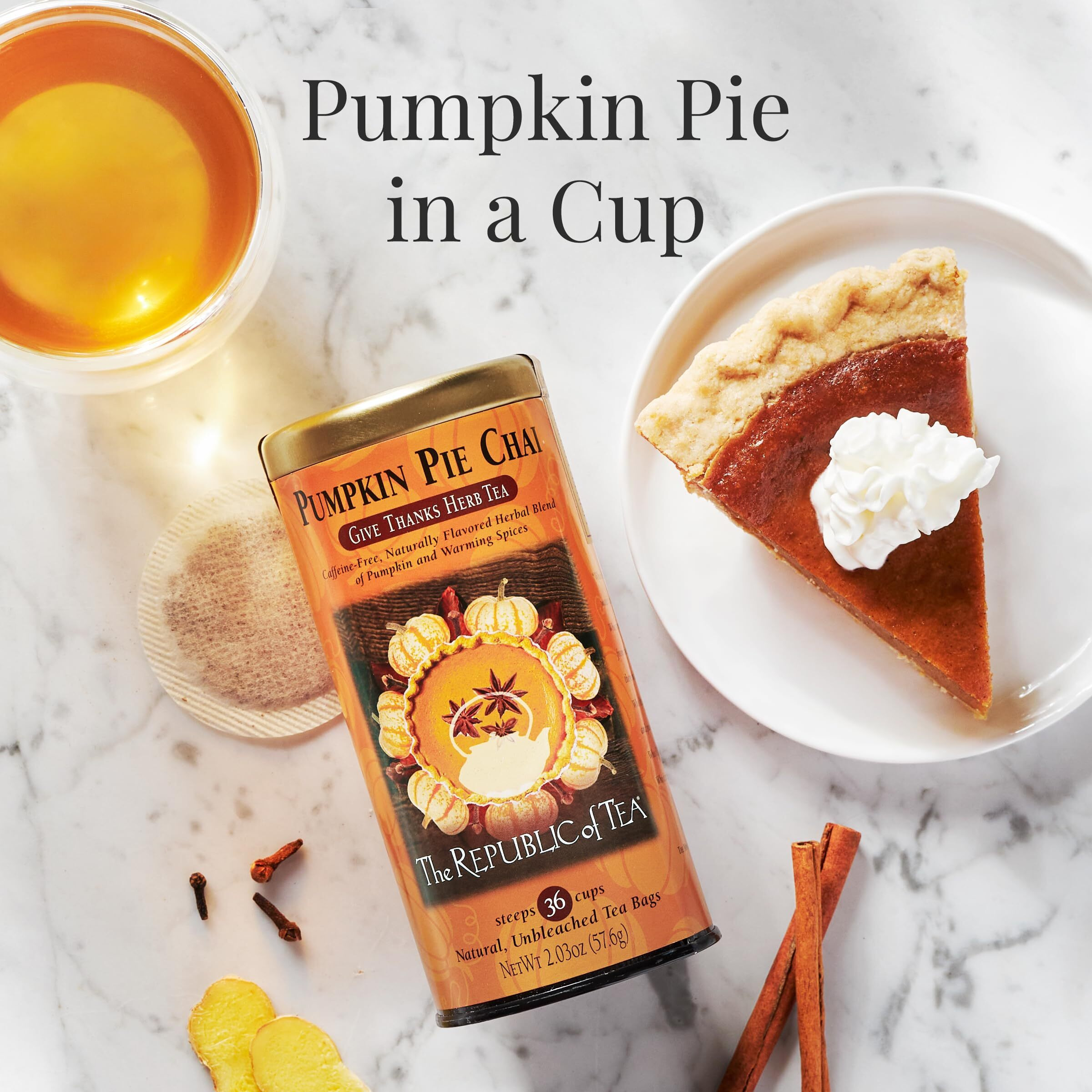 The Republic Of Tea - Pumpkin Pie Chai Herbal Tea Tin, 36 Naturally Caffeine-Free Tea Bags