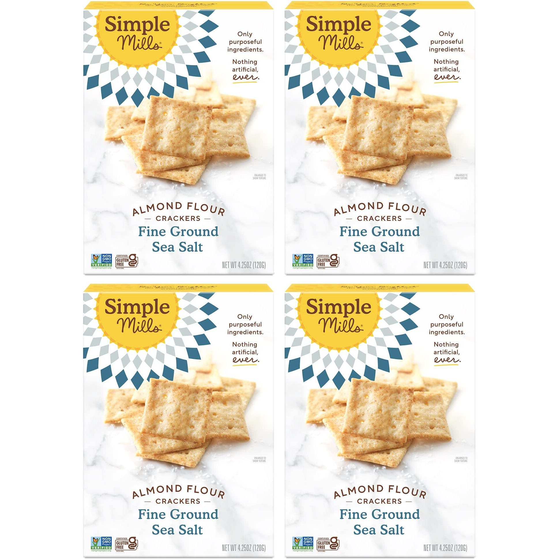 Simple Mills Almond Flour Crackers, Fine Ground Sea Salt - Gluten Free, Vegan, Healthy Snacks, 4.25 Ounce (Pack Of 4)