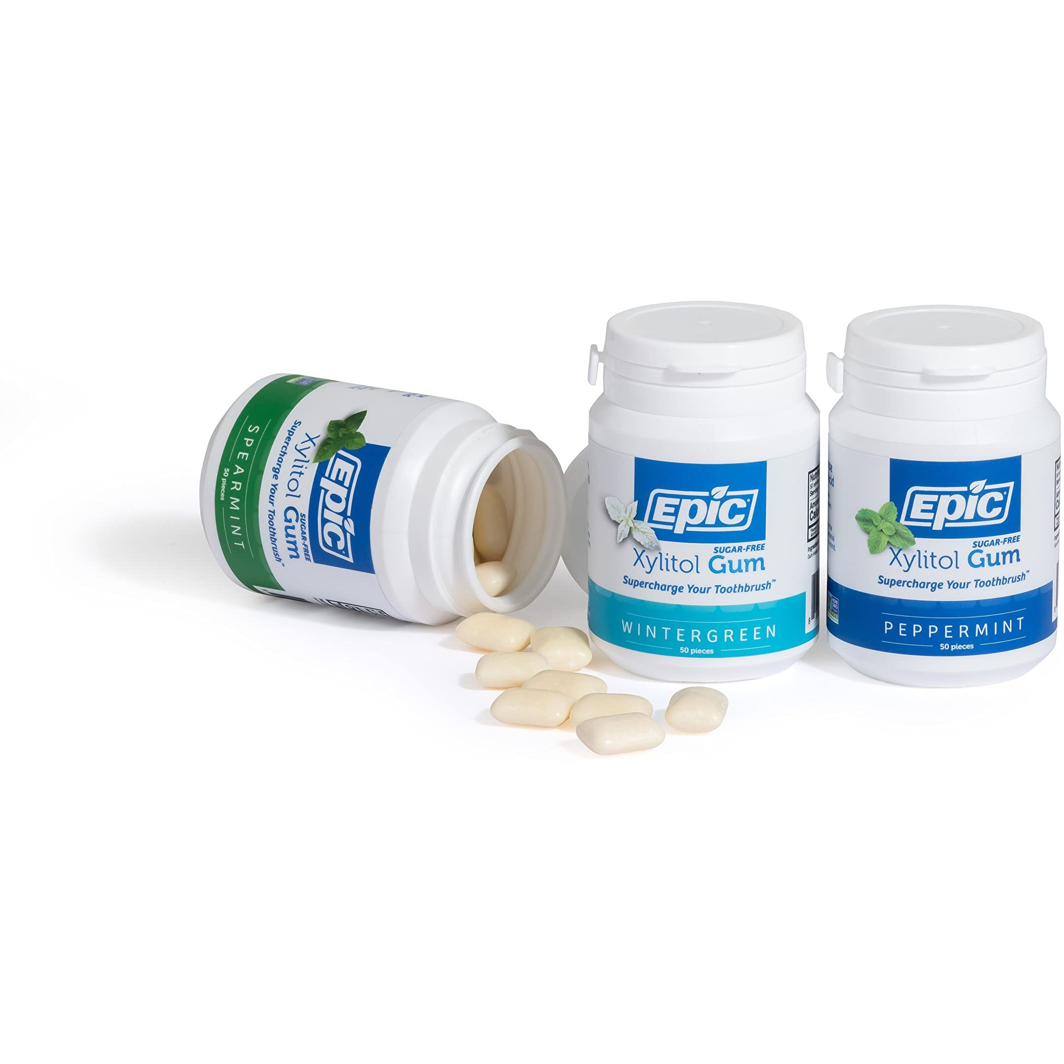 Epic Xylitol Chewing Gum - Sugar Free & Aspartame Free Chewing Gum Sweetened W/Xylitol For Dry Mouth & Gum Health (Assorted, 50-Piece Bottle, 3 Bottles)