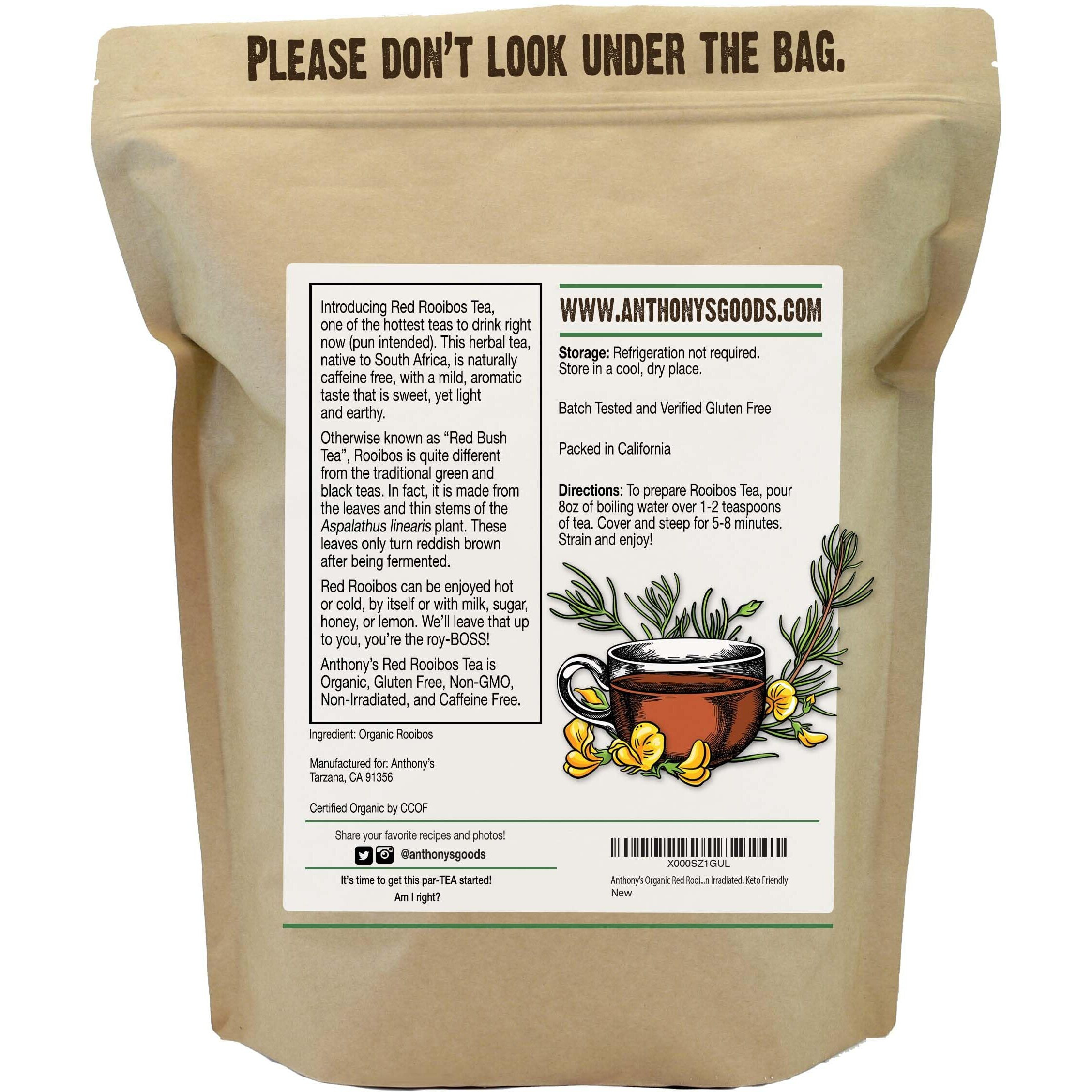 Anthony's Organic Red Rooibos Loose Leaf Tea, 1 Lb, Gluten Free, Non Gmo, Non Irradiated, Keto Friendly