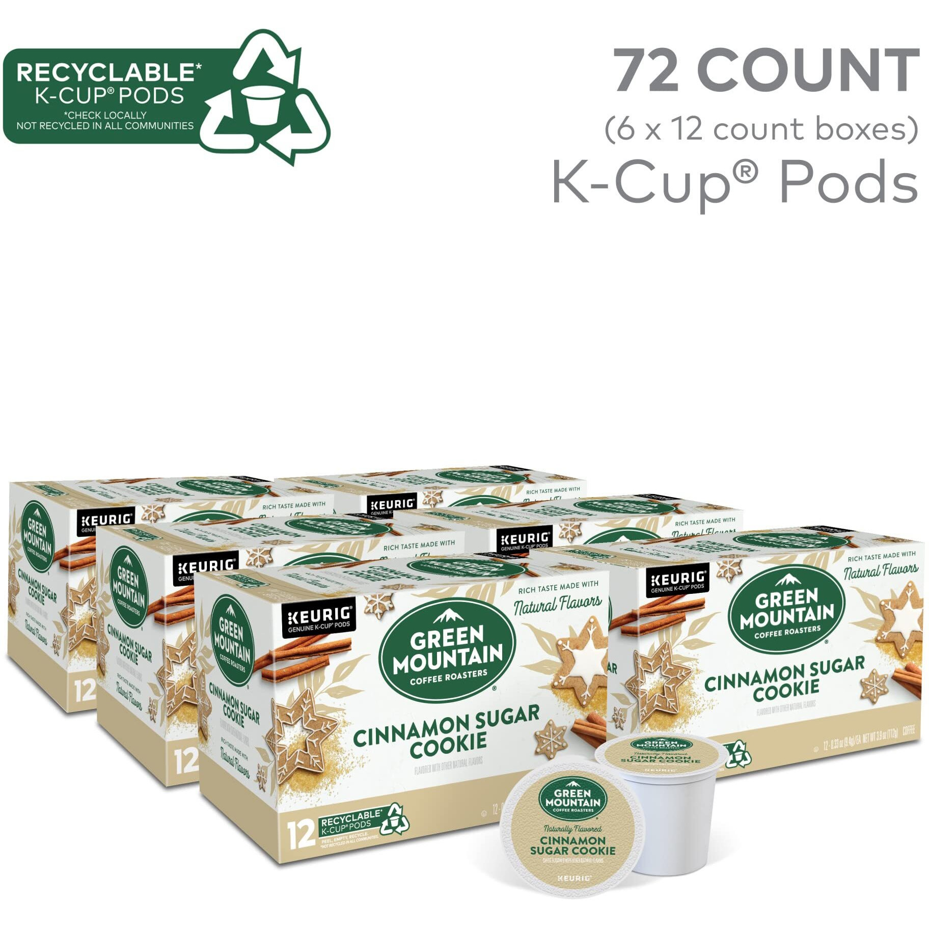 Green Mountain Coffee Roasters Cinnamon Sugar Cookie Coffee, Keurig Single Serve K-Cup Pods, 72 Count (6 Packs Of 12)