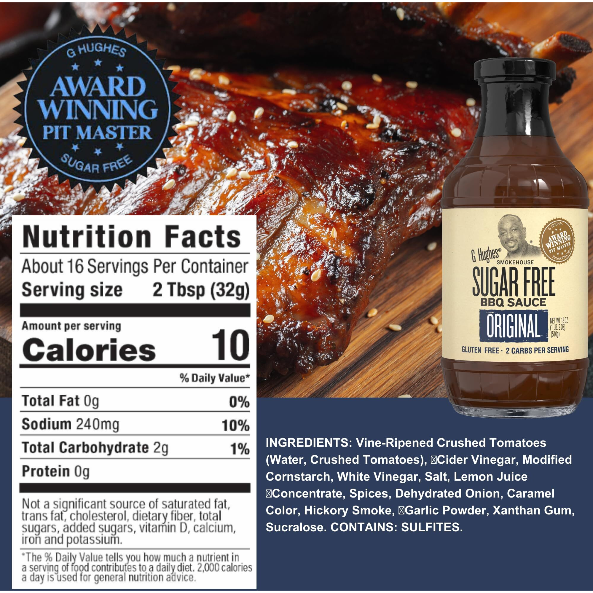G Hughes Sugar Free, Bbq Sauces & Ketchup Bundle - Original Sugar Free Bbq Sauce - 18 Oz, Hickory Bbq Suace - 18 Oz, Sugar Free Ketchup - 13 Oz, Keto Ketchup, Low Calorie Barbecue Sauce (3 Pack)